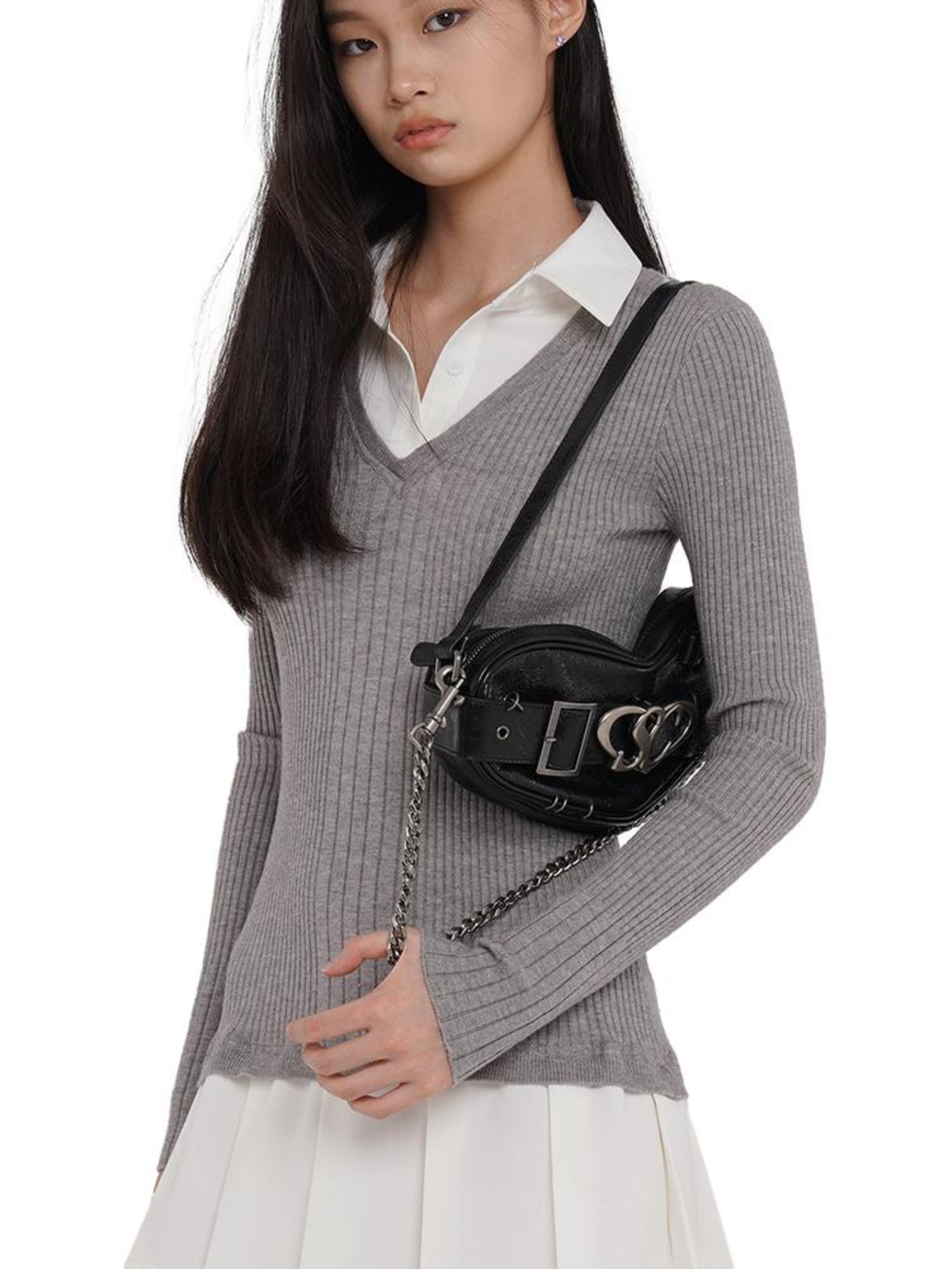 SweetChilling Punk Heart Chain Bag Genuine Leather Crossbody Bag