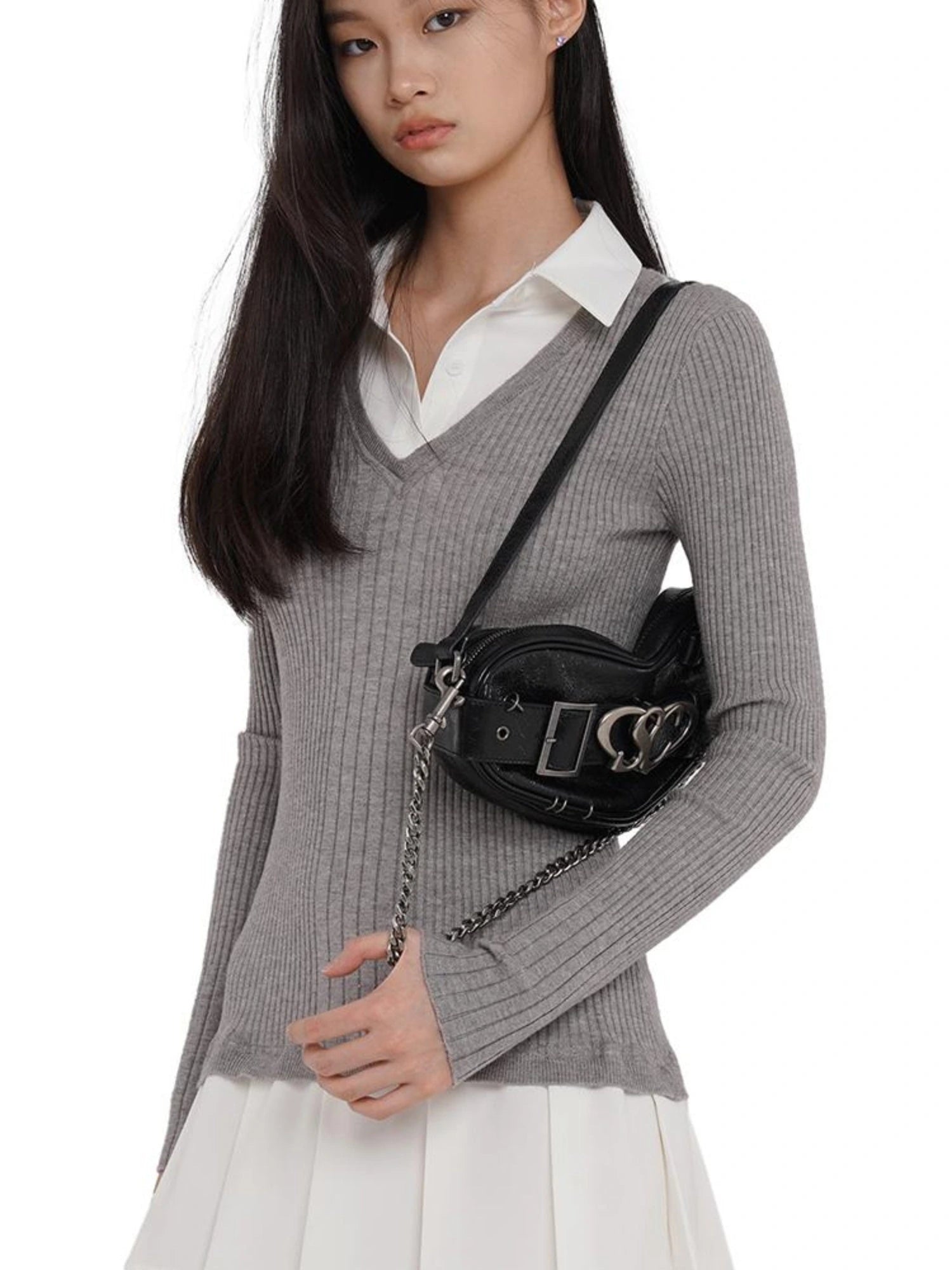 Punk Heart Chain Bag Genuine Leather Crossbody Bag