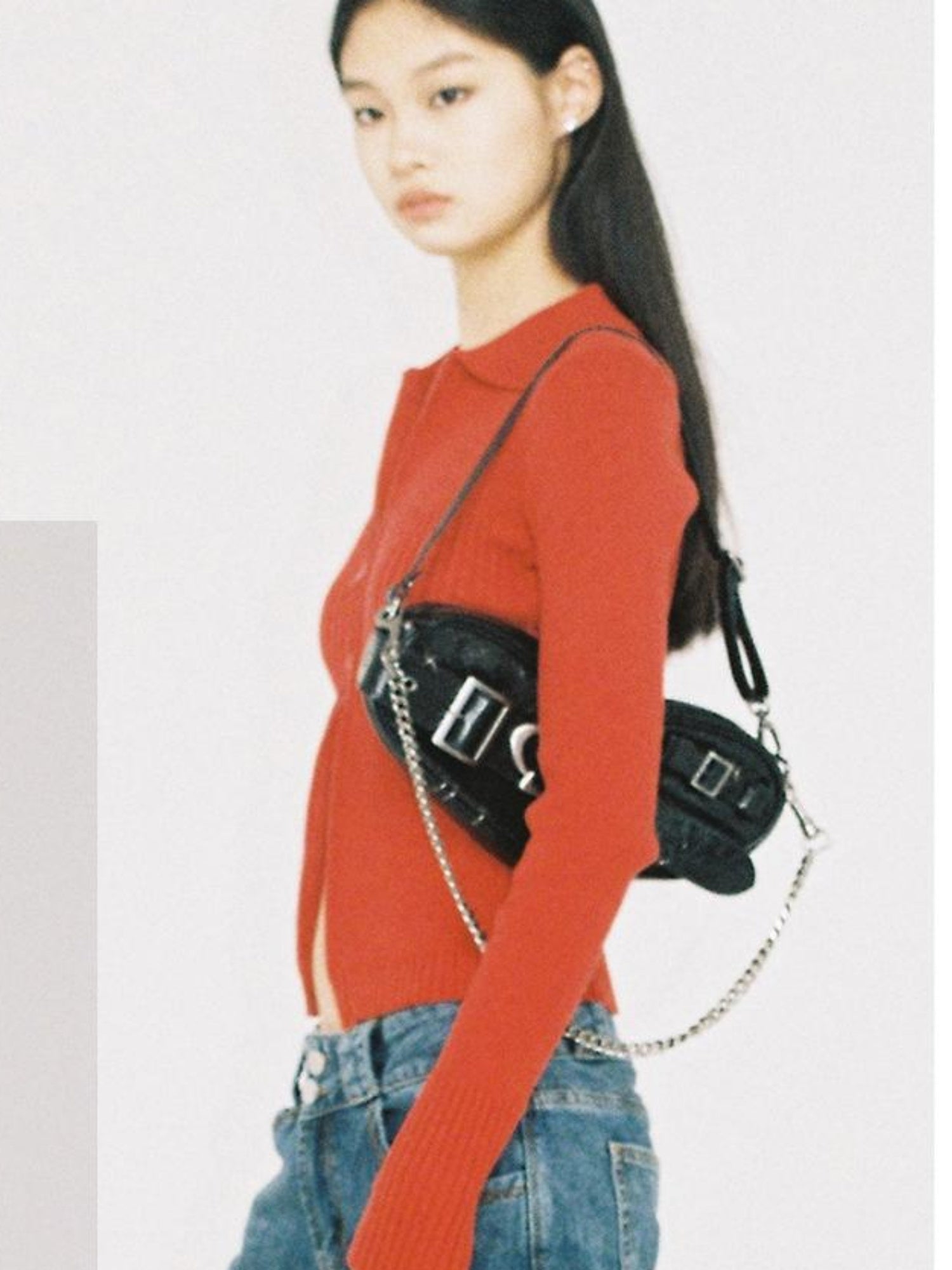 SweetChilling Punk Heart Chain Bag Genuine Leather Crossbody Bag