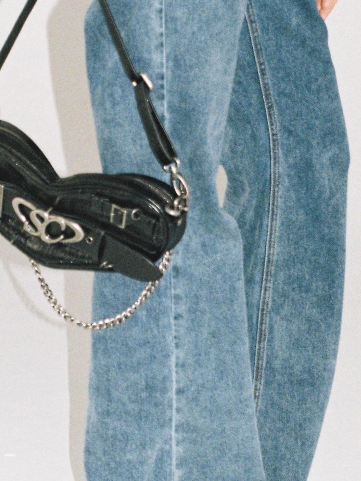 SweetChilling Punk Heart Chain Bag Genuine Leather Crossbody Bag