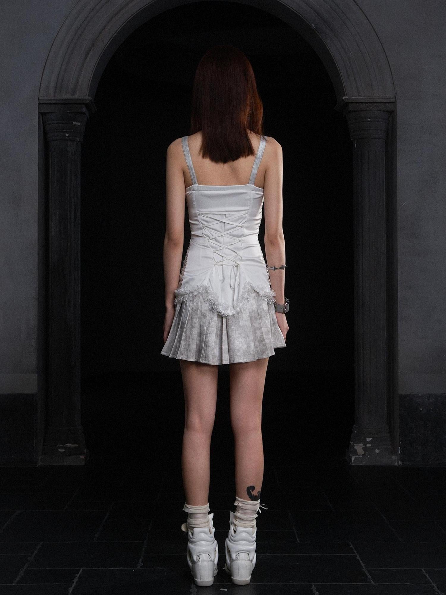 ARIADNAw Punk Inspired Satin Ruffle Layered Dress Edgy Versatile