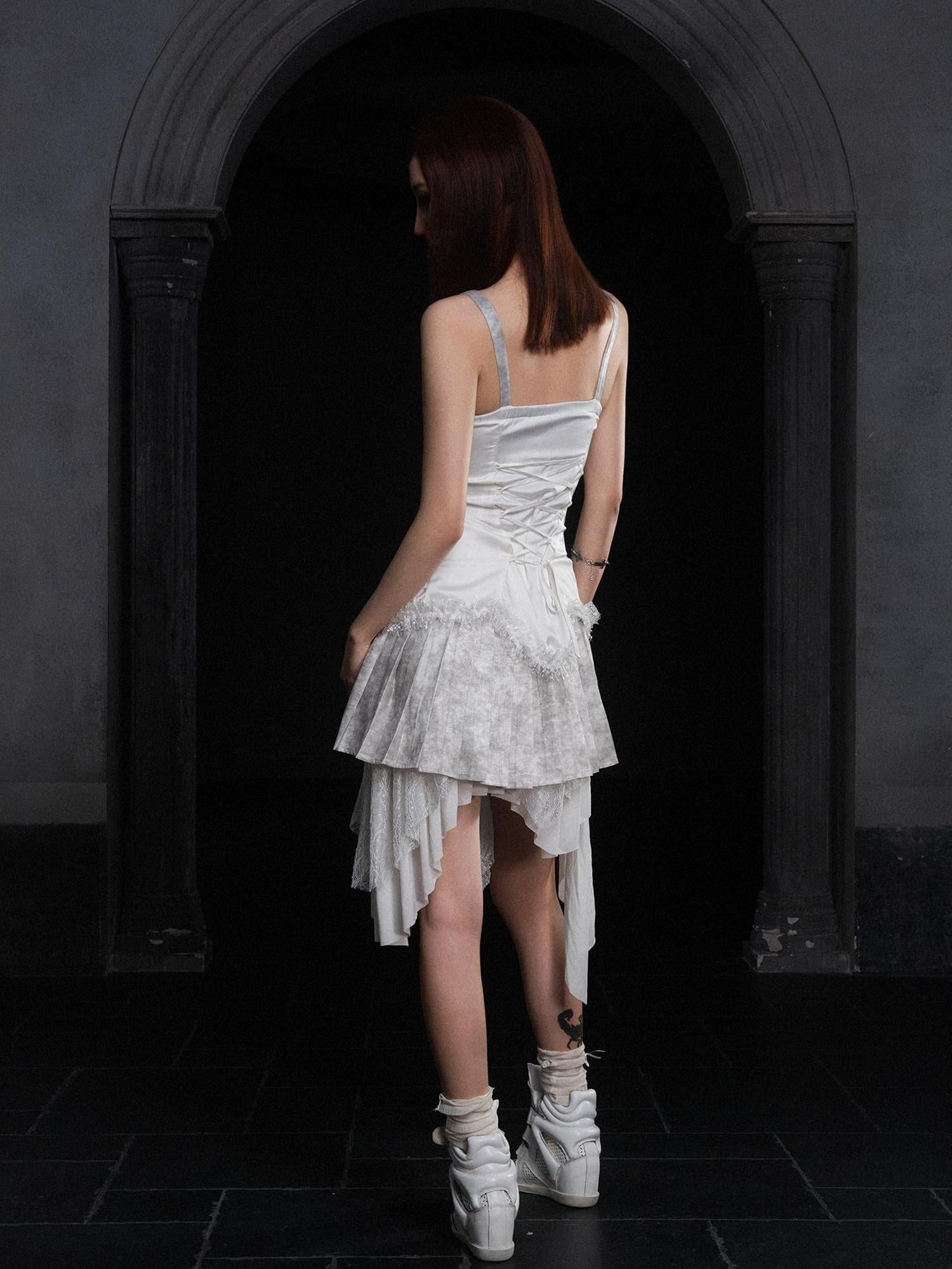 ARIADNAw Punk Inspired Satin Ruffle Layered Dress Edgy Versatile