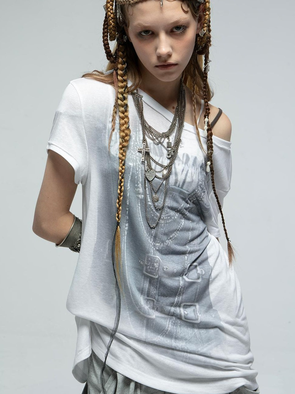 Doublepunch Punk Knit Sleeveless Tee With Digital Print T-Shirt