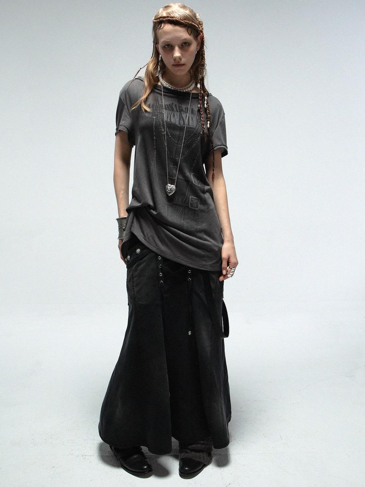 Doublepunch Punk Knit Sleeveless Tee With Digital Print T-Shirt