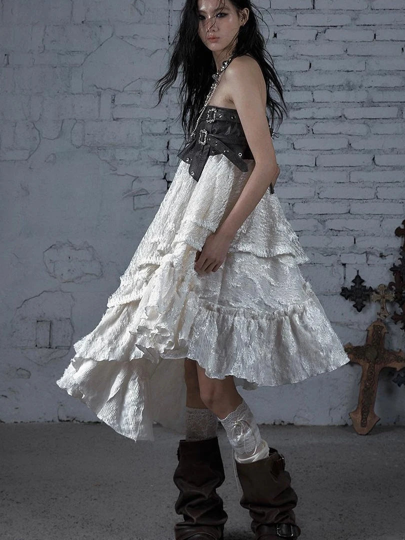 Punk Lace Bustier Skirt Two-Way Wrap Gothic Plaid Dresses