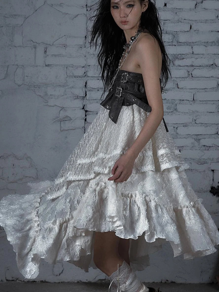 Punk Lace Bustier Skirt Two-Way Wrap Gothic Plaid Dresses