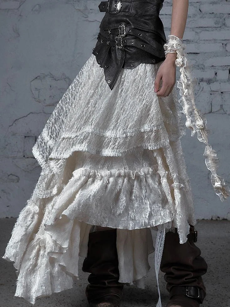 Punk Lace Bustier Skirt Two-Way Wrap Gothic Plaid Dresses