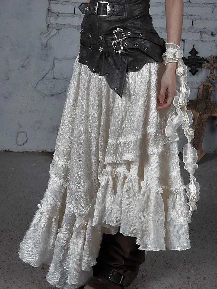 Punk Lace Bustier Skirt Two-Way Wrap Gothic Plaid Dresses