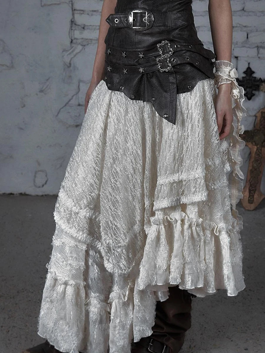 Punk Lace Bustier Skirt Two-Way Wrap Gothic Plaid Dresses