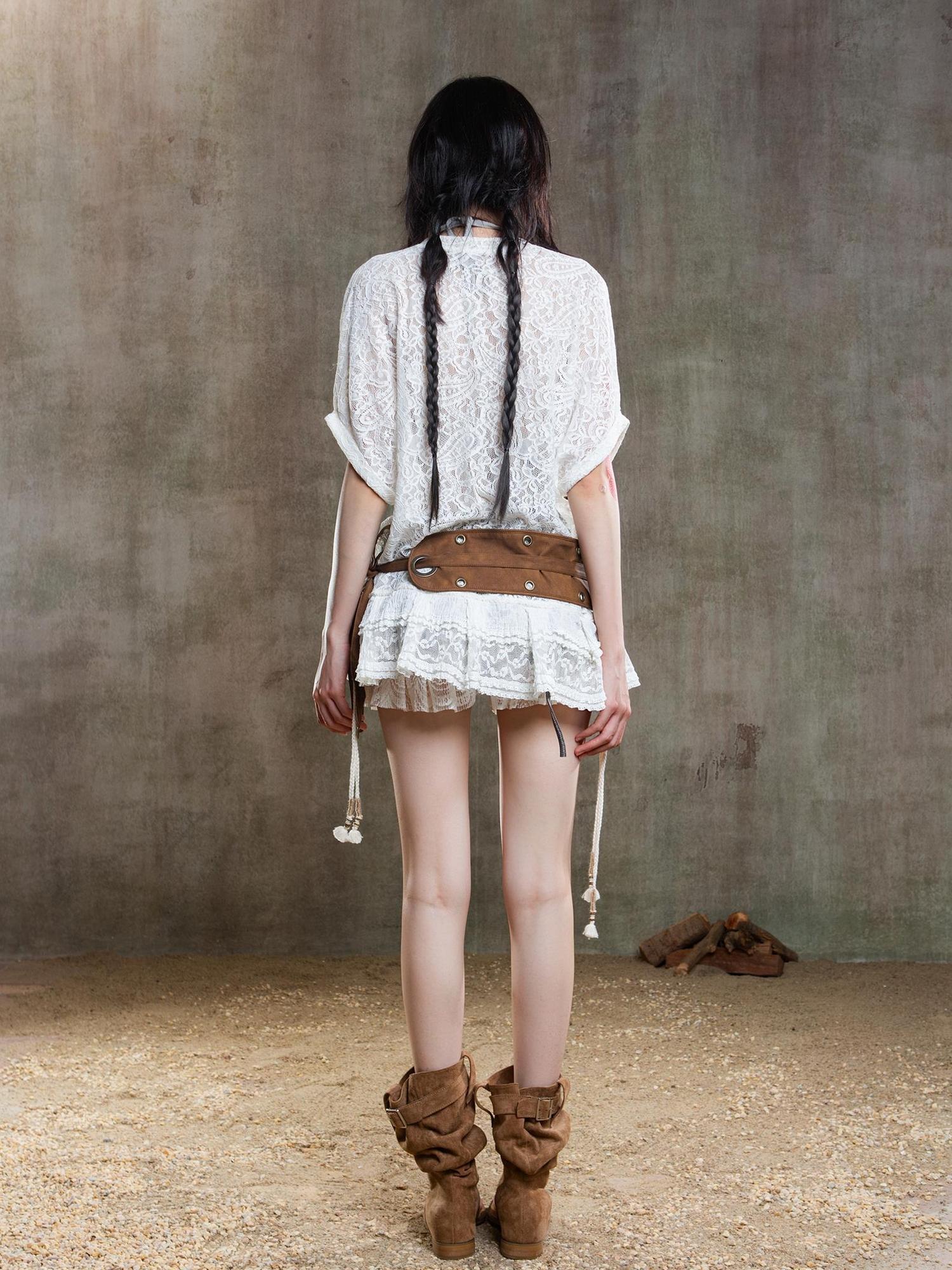 ARIADNAw Punk Lace Shirt Dress With Vintage Diamond Cut