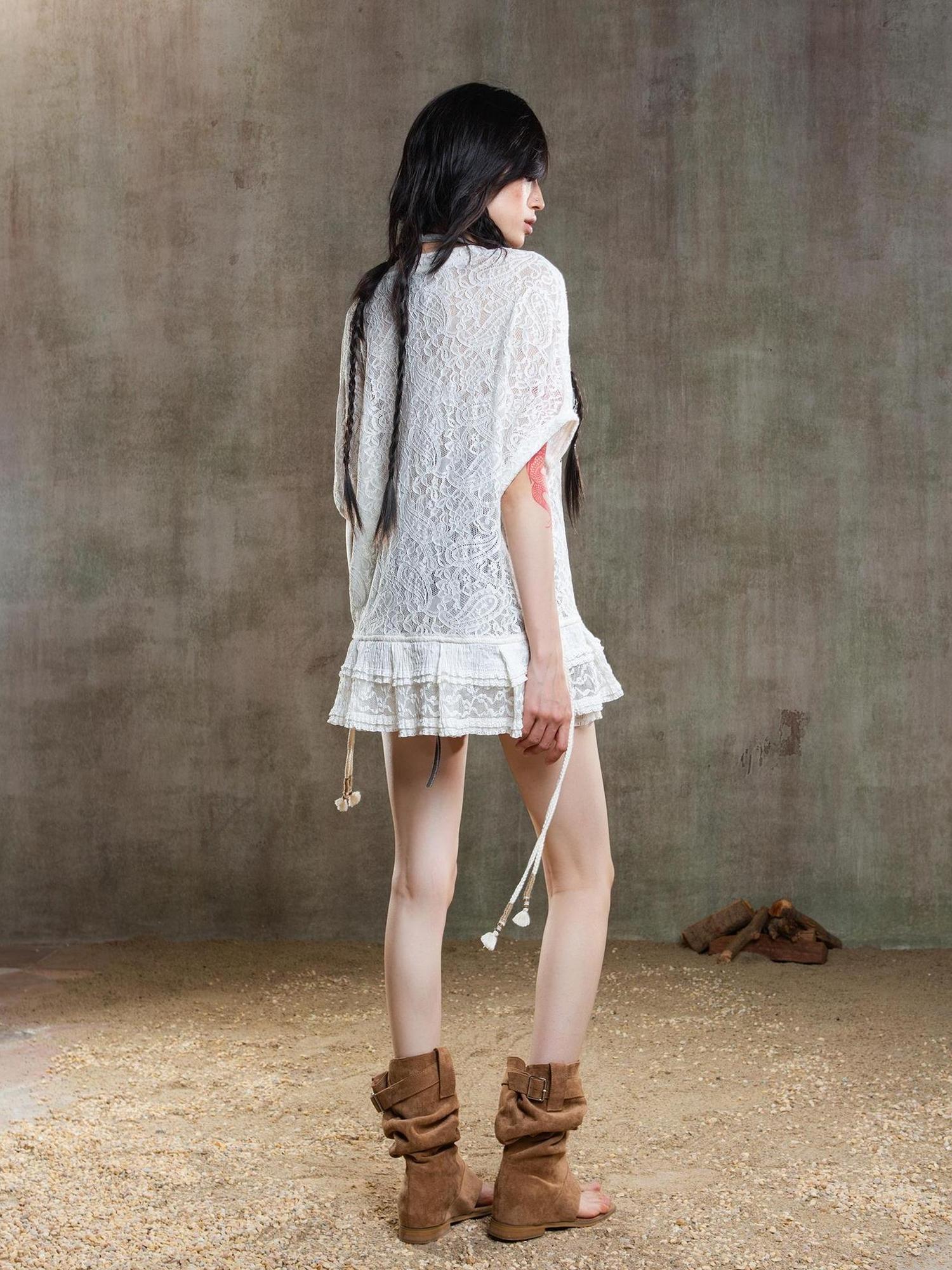 ARIADNAw Punk Lace Shirt Dress With Vintage Diamond Cut