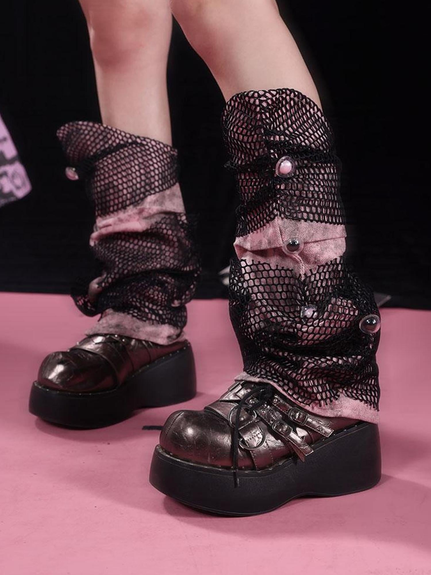 WSW WUSHENWU Punk Multi Function Denim Leg Warmers Black Pink
