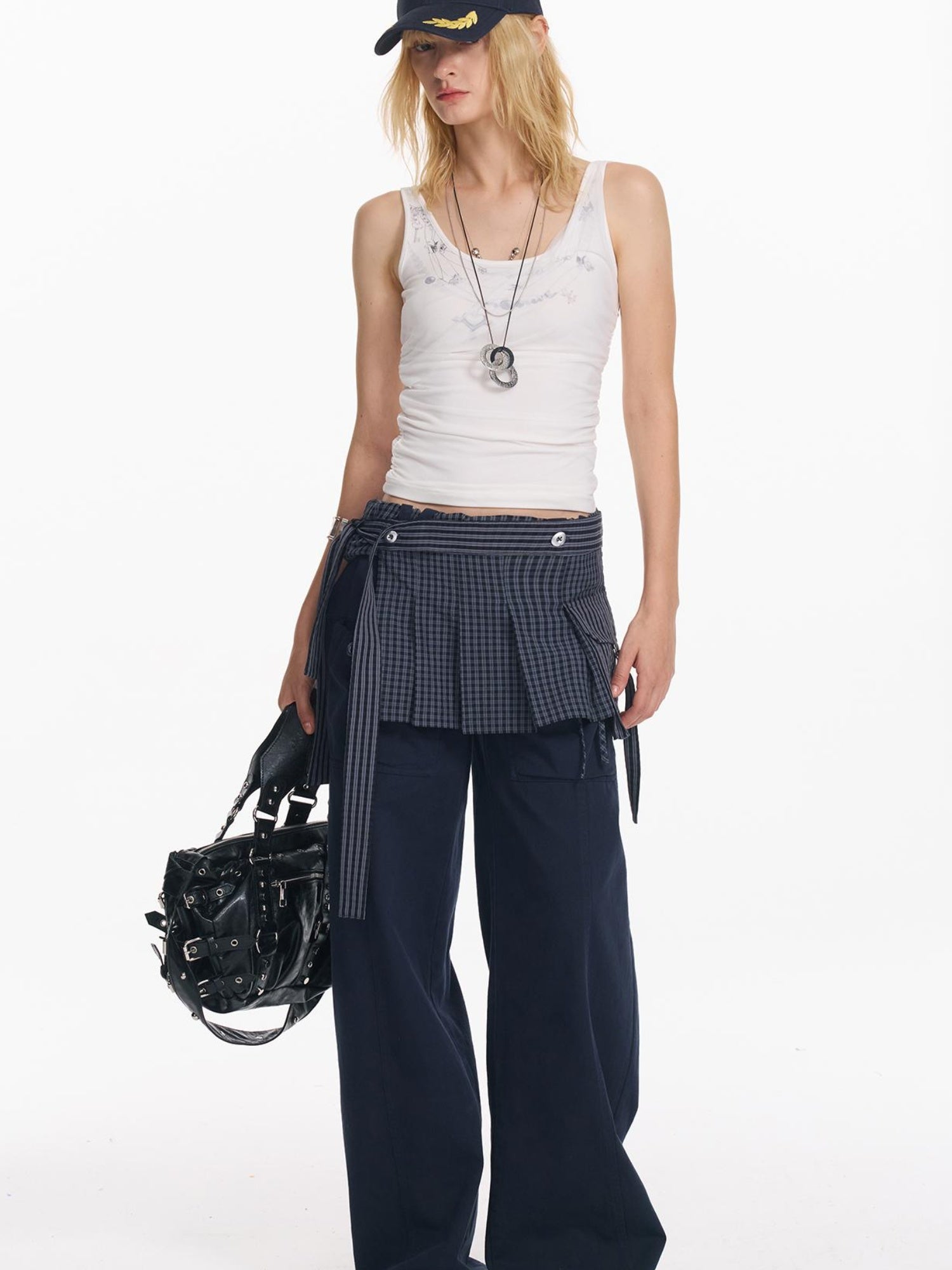 2th Desire Punk Necklace Print Mesh Slim Camisole Top