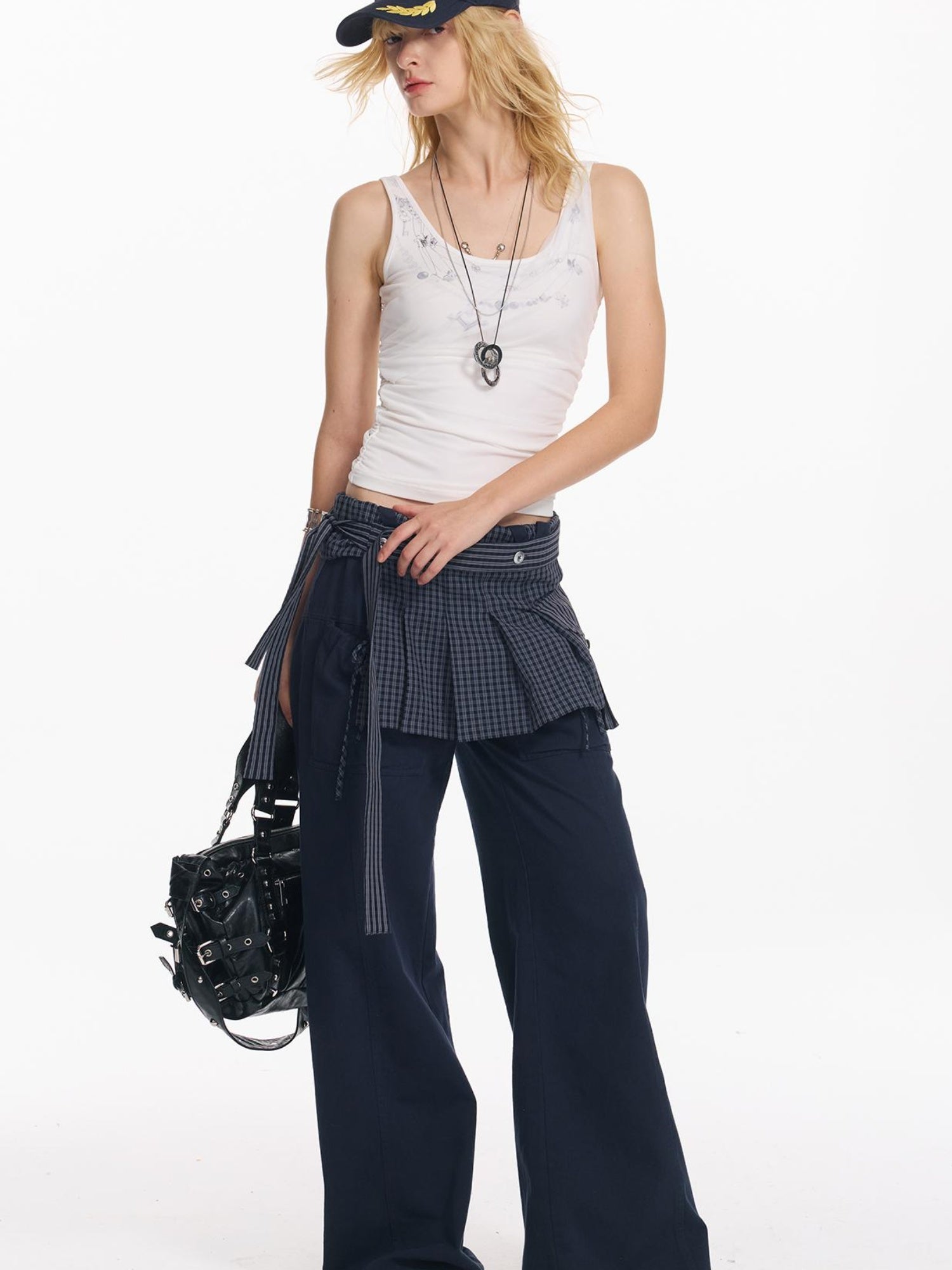 2th Desire Punk Necklace Print Mesh Slim Camisole Top