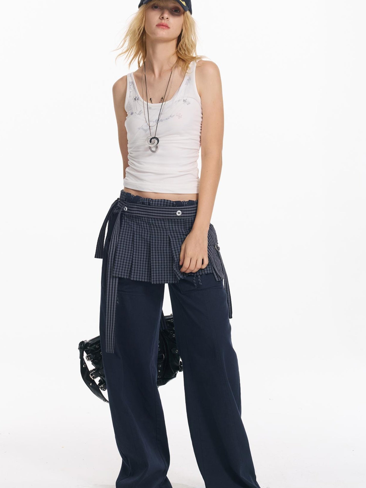 2th Desire Punk Necklace Print Mesh Slim Camisole Top