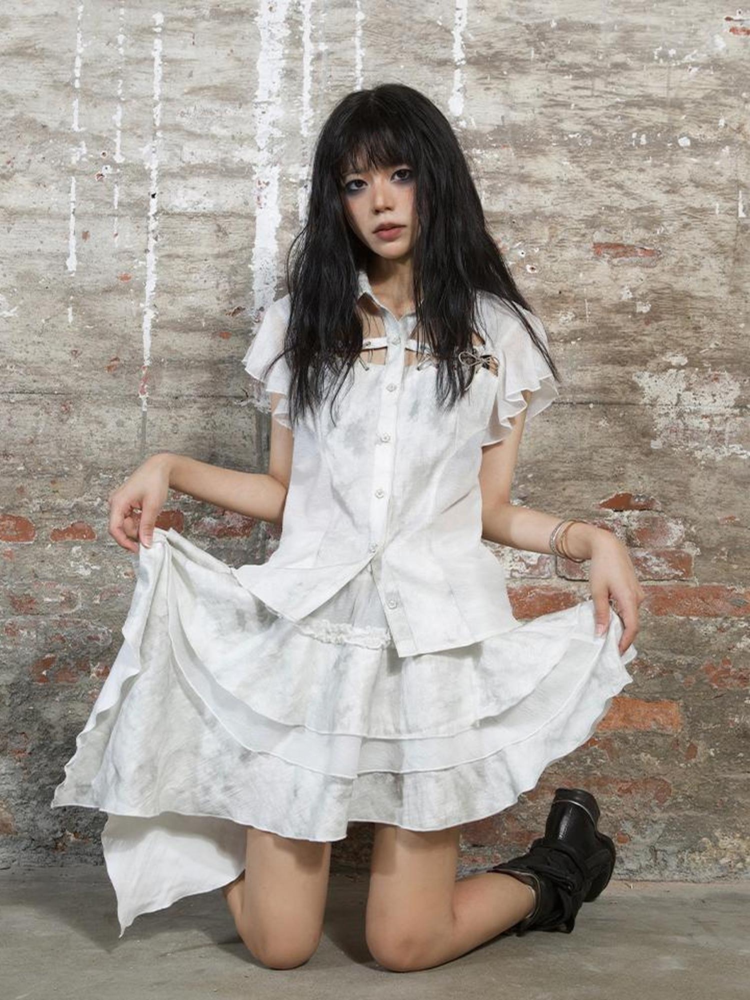 ARIADNAw Punk Niche Asymmetrical Cake Skirt