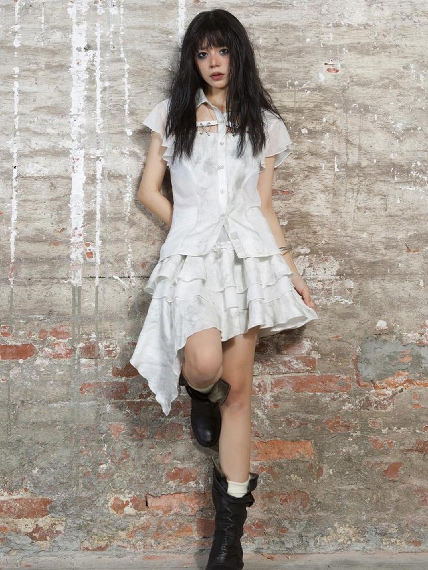 ARIADNAw Punk Niche Asymmetrical Cake Skirt