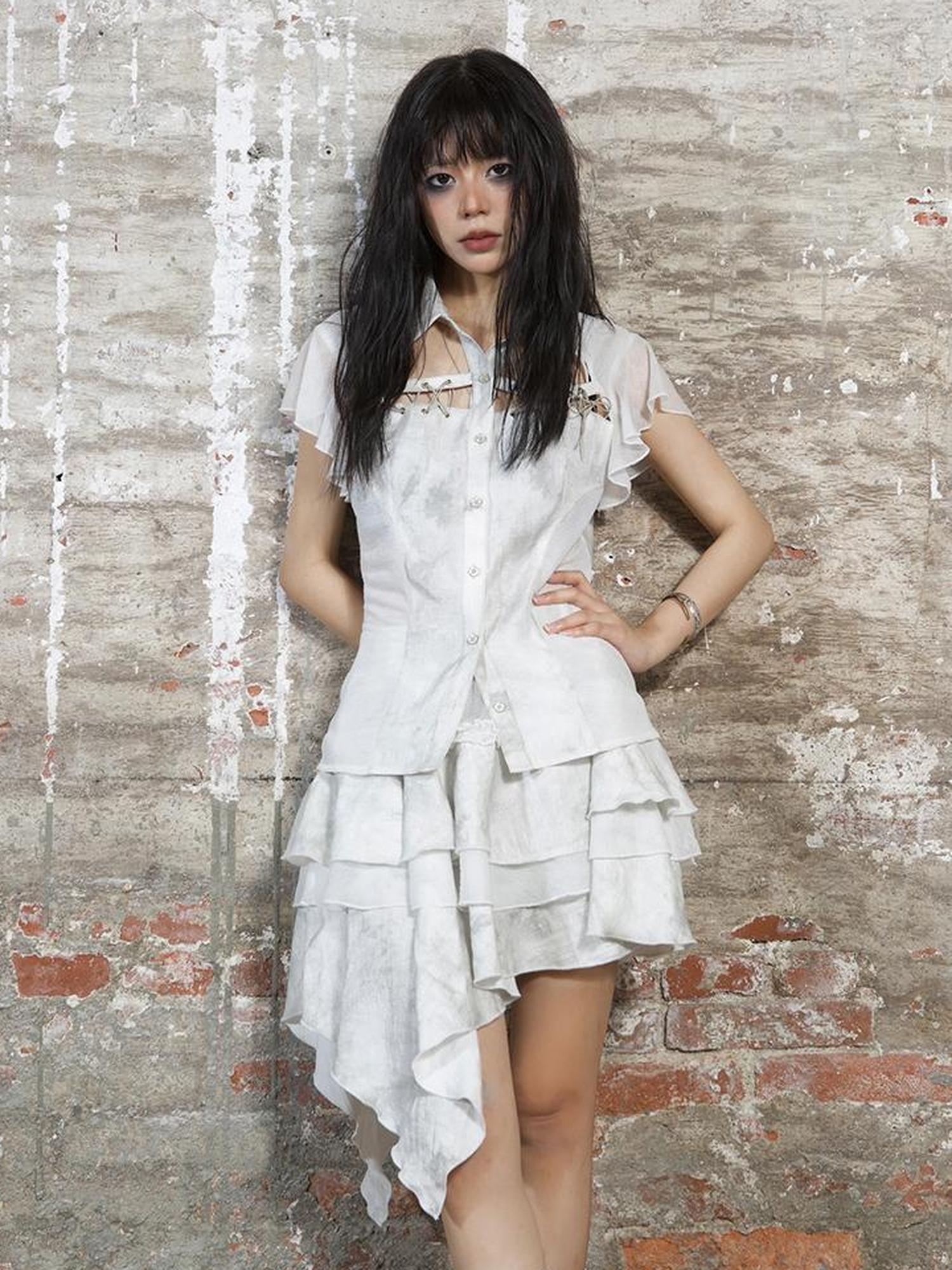 ARIADNAw Punk Niche Asymmetrical Cake Skirt