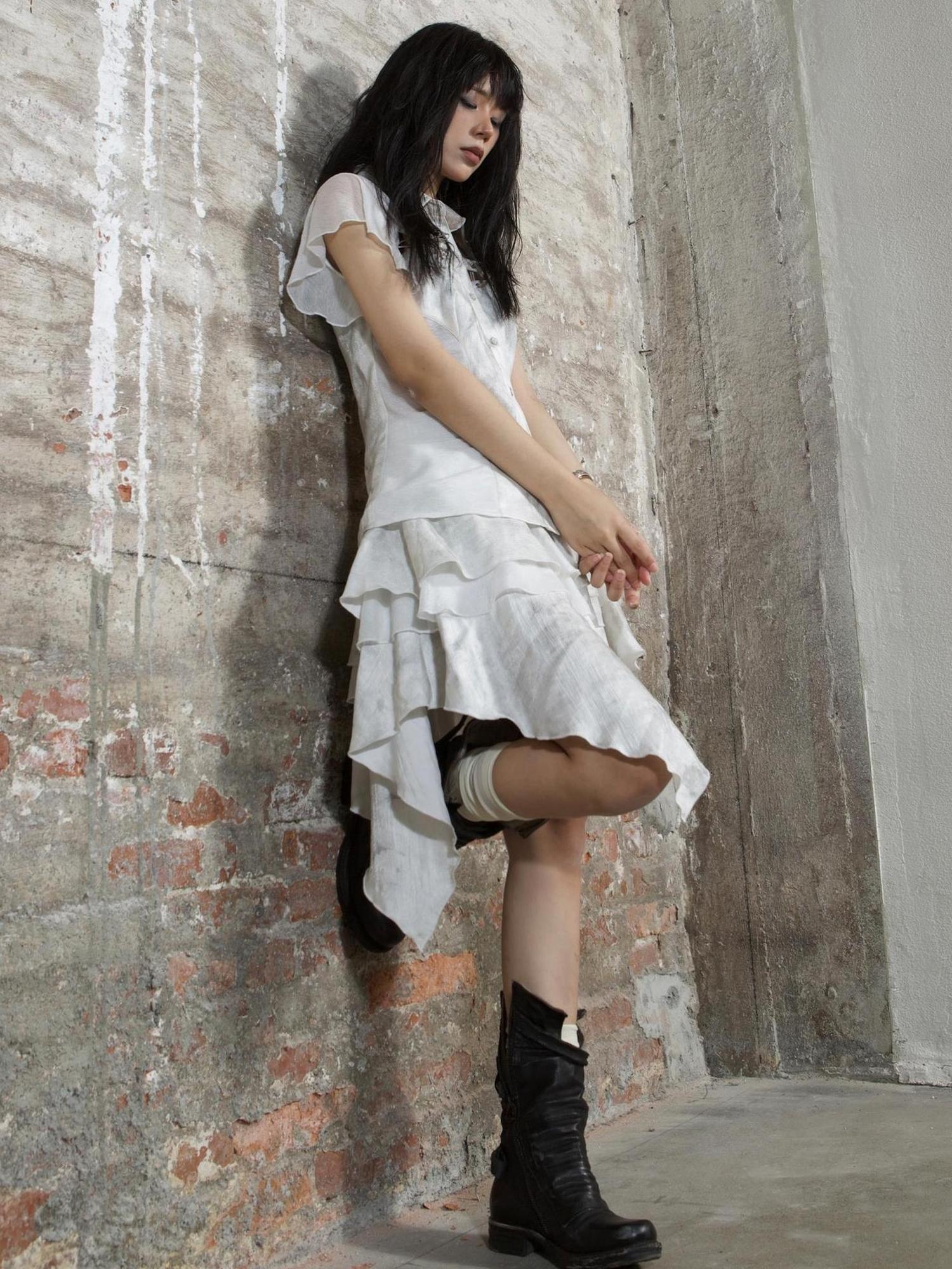 ARIADNAw Punk Niche Asymmetrical Cake Skirt