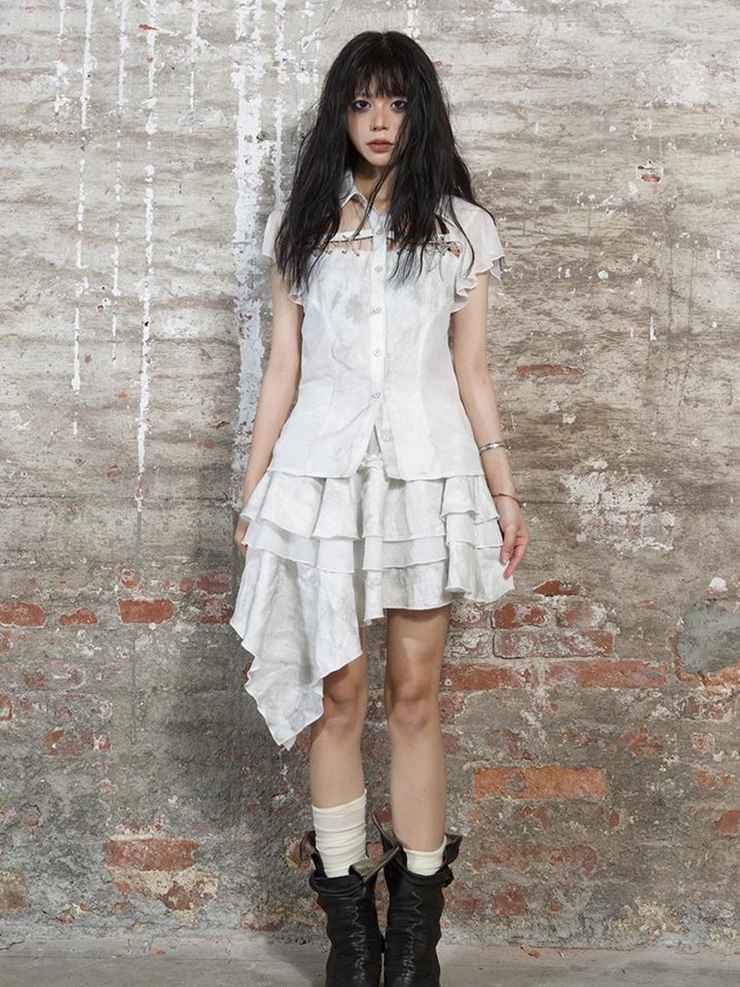 ARIADNAw Punk Niche Asymmetrical Cake Skirt