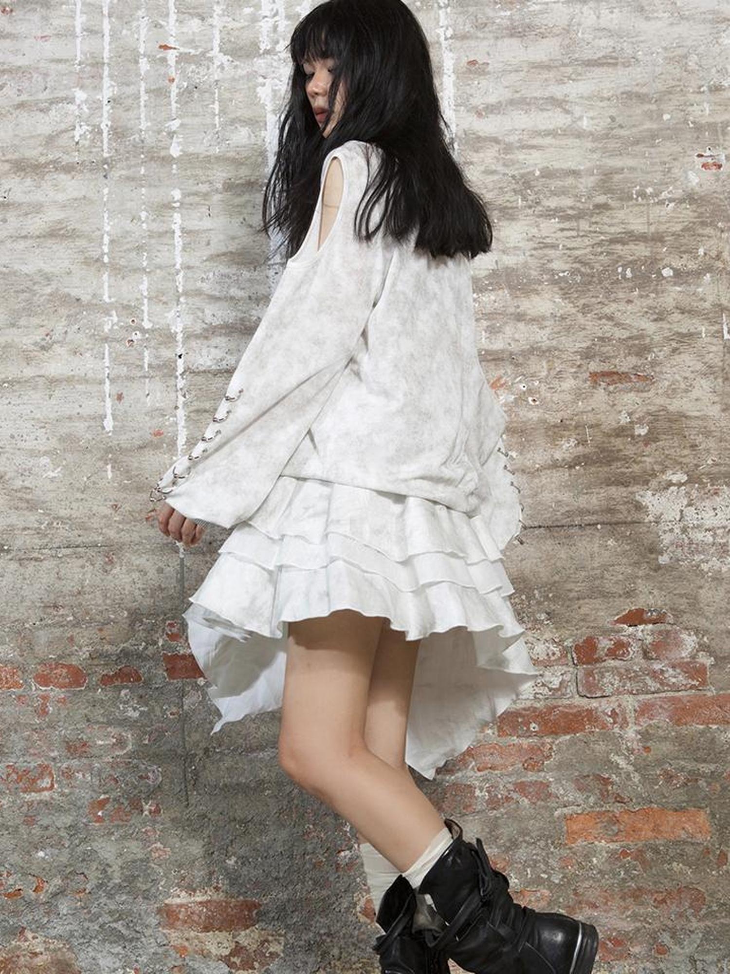 ARIADNAw Punk Niche Asymmetrical Cake Skirt