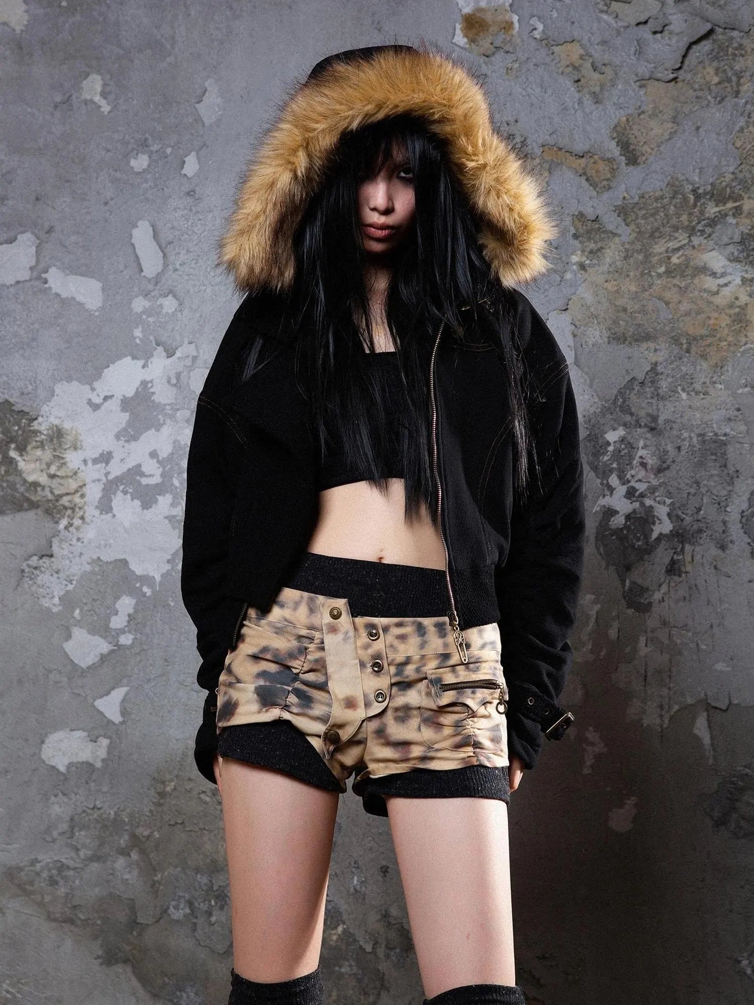Punk Patchwork Split Jacket Loose Streetwear Coat