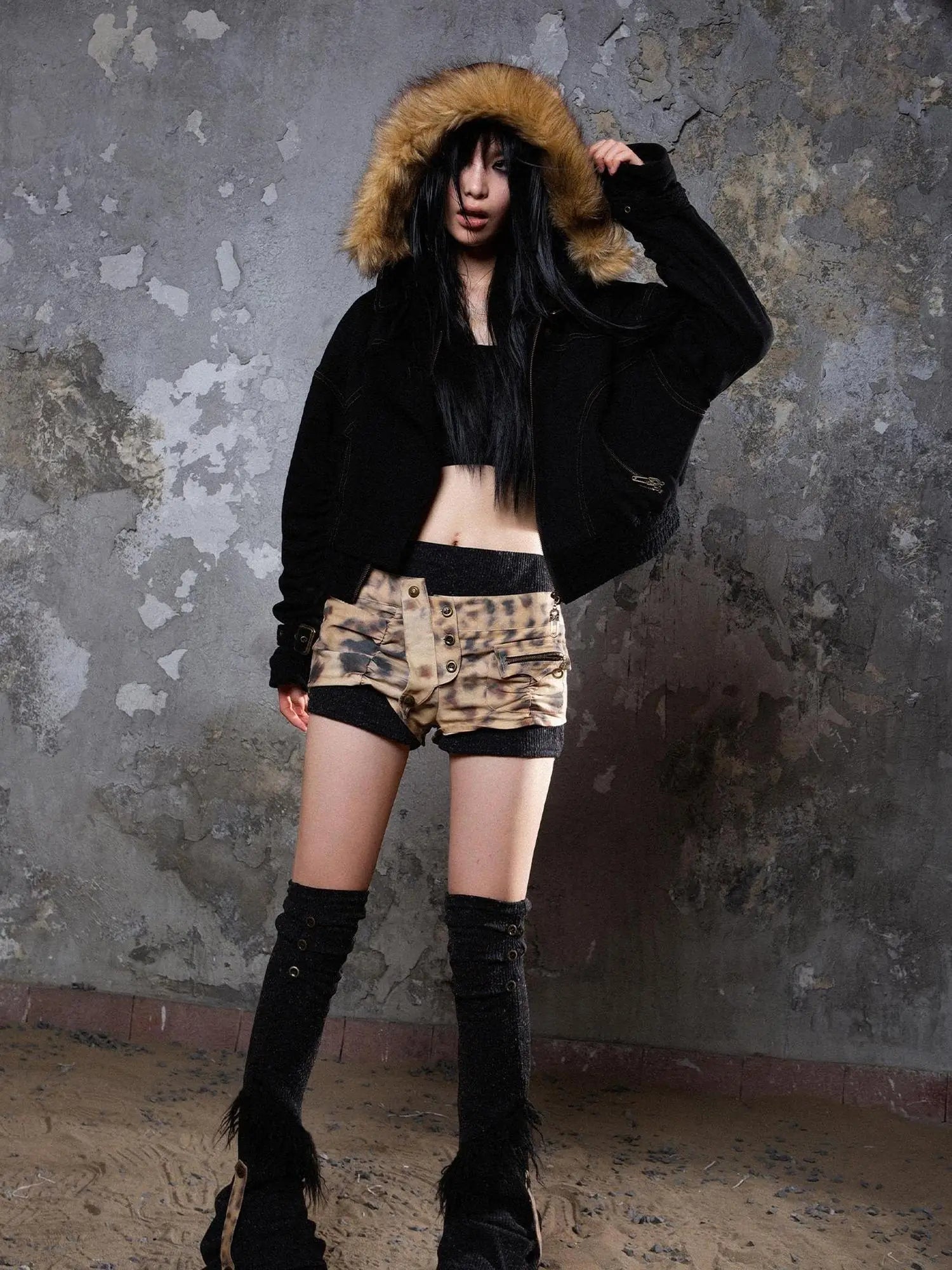 Punk Patchwork Split Jacket Loose Streetwear Coat