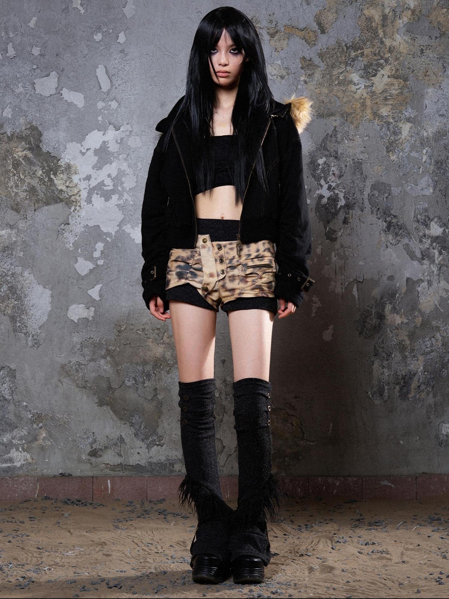 ARIADNAw Punk Patchwork Split Jacket Loose Streetwear Coat