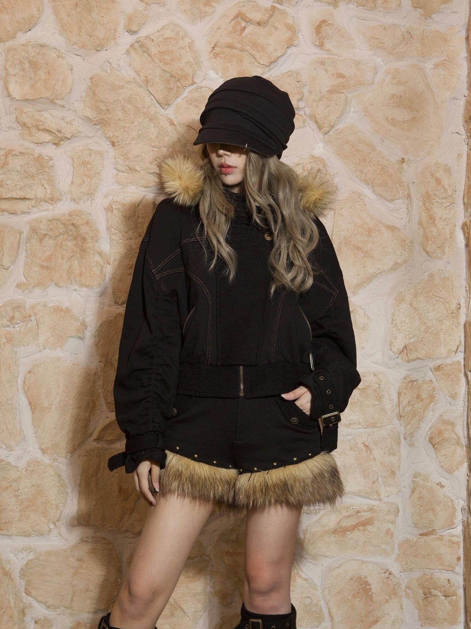 ARIADNAw Punk Patchwork Split Jacket Loose Streetwear Coat