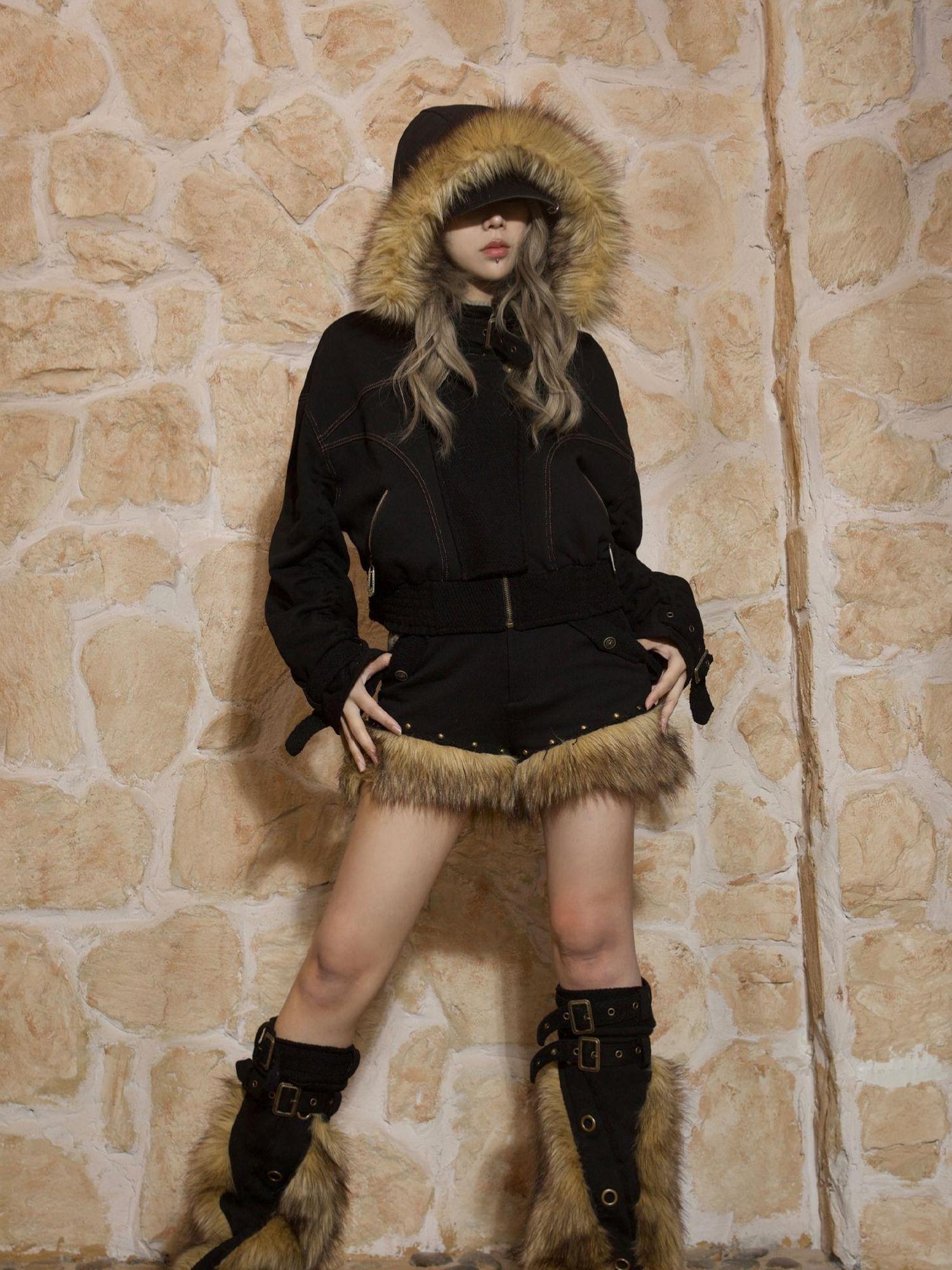 ARIADNAw Punk Patchwork Split Jacket Loose Streetwear Coat