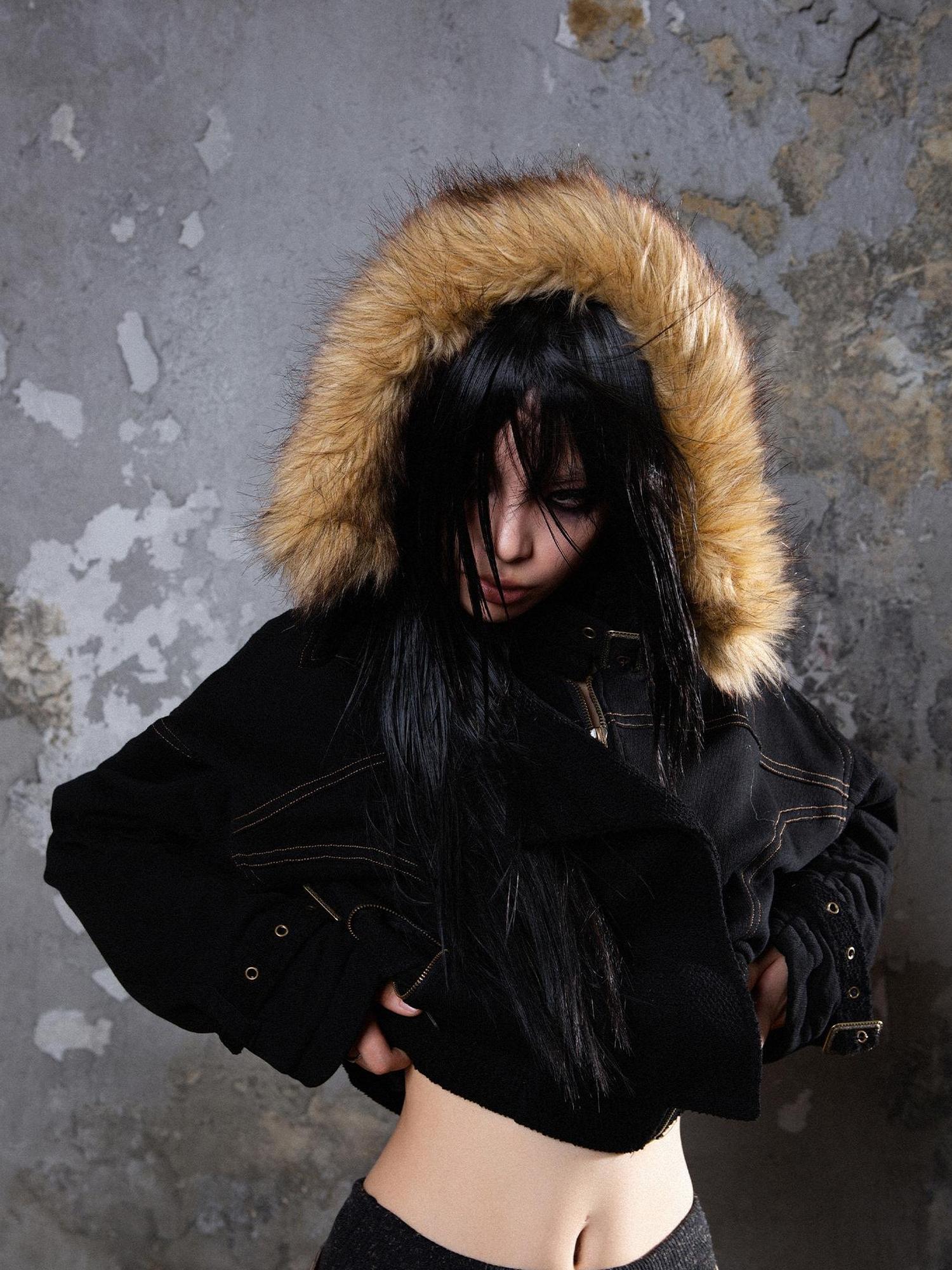 ARIADNAw Punk Patchwork Split Jacket Loose Streetwear Coat
