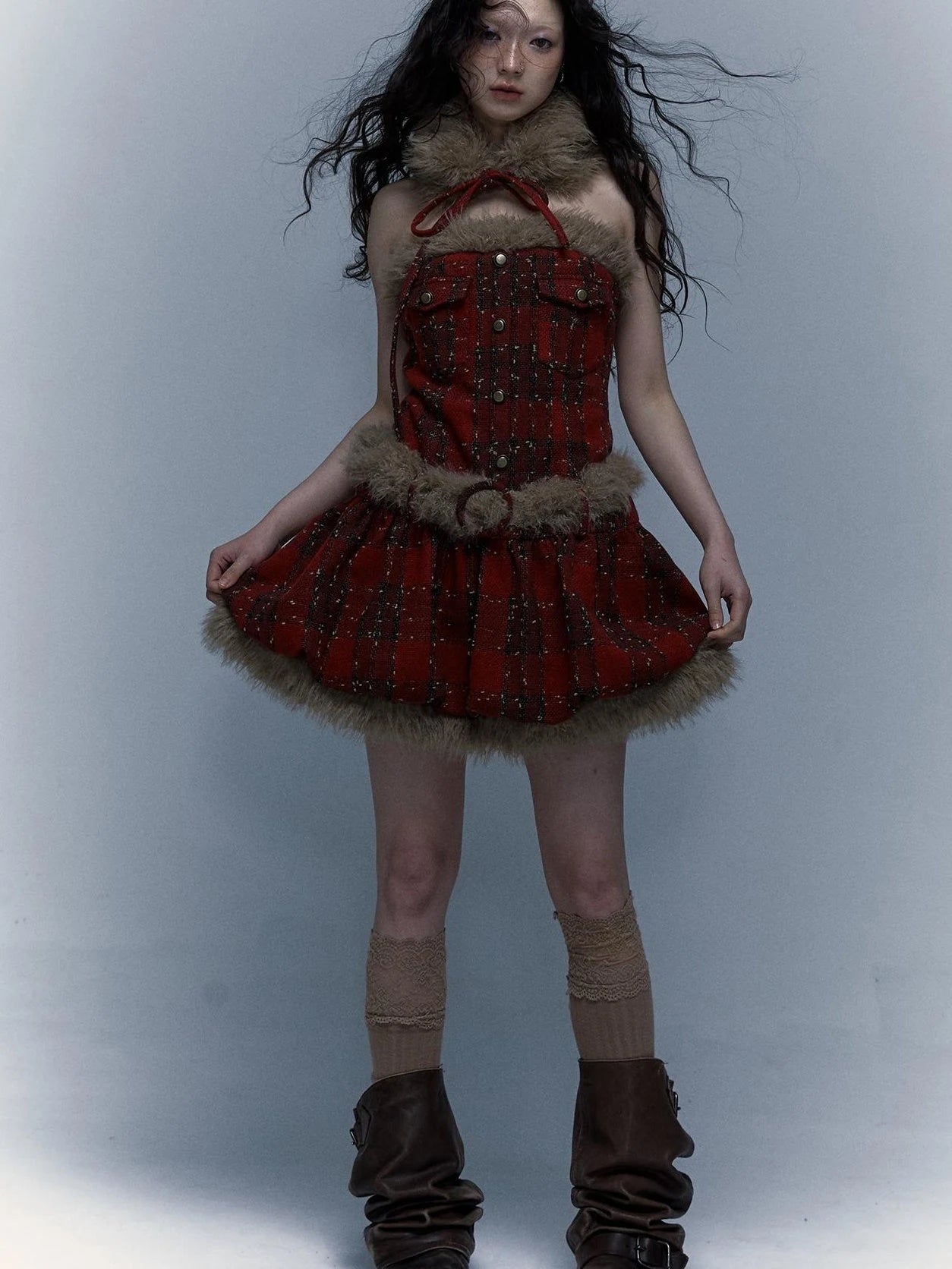Punk Plaid Bustier Tube Dress For Christmas Party Dresses