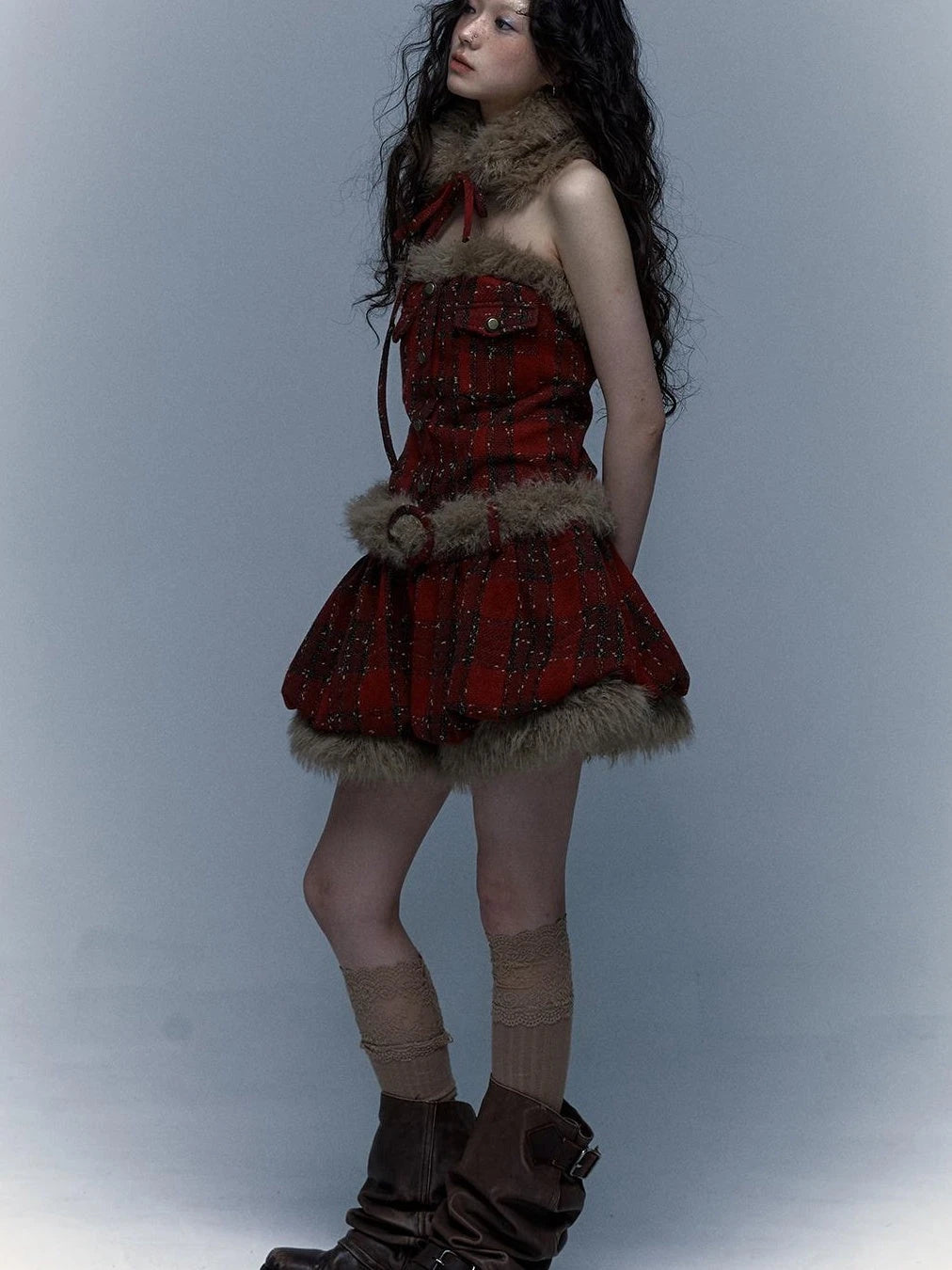 Punk Plaid Bustier Tube Dress For Christmas Party Dresses