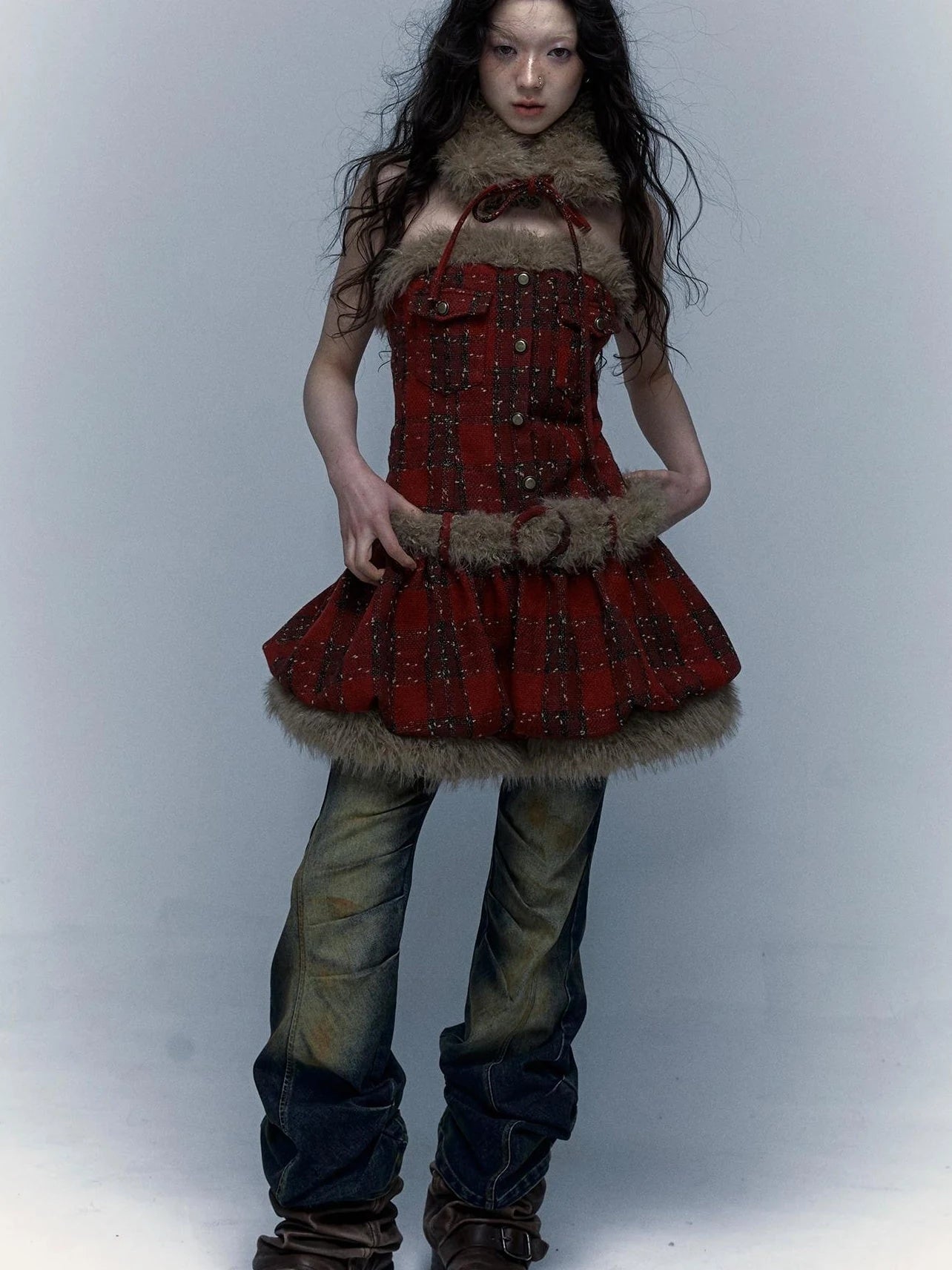 Punk Plaid Bustier Tube Dress For Christmas Party Dresses