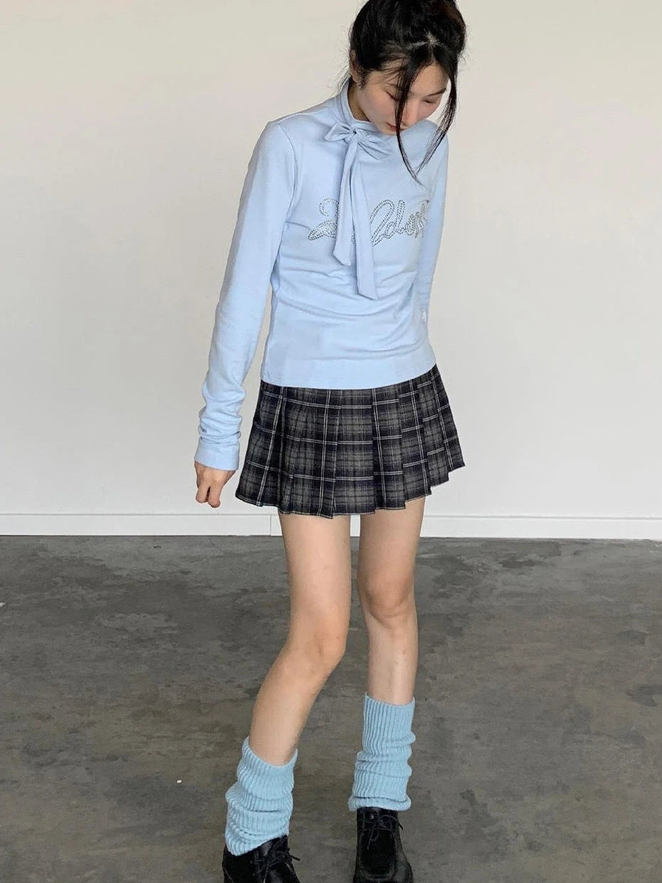 Punk Plaid Pleated Mini Skirt Mid Waist Lined A-Line Skirt