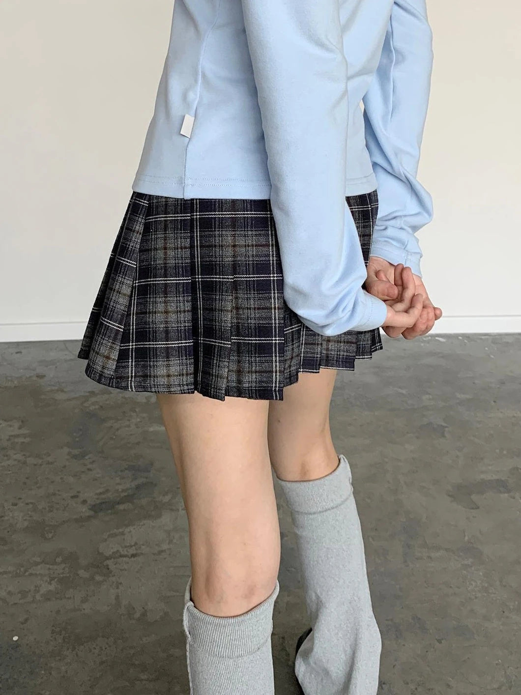 Punk Plaid Pleated Mini Skirt Mid Waist Lined A-Line Skirt