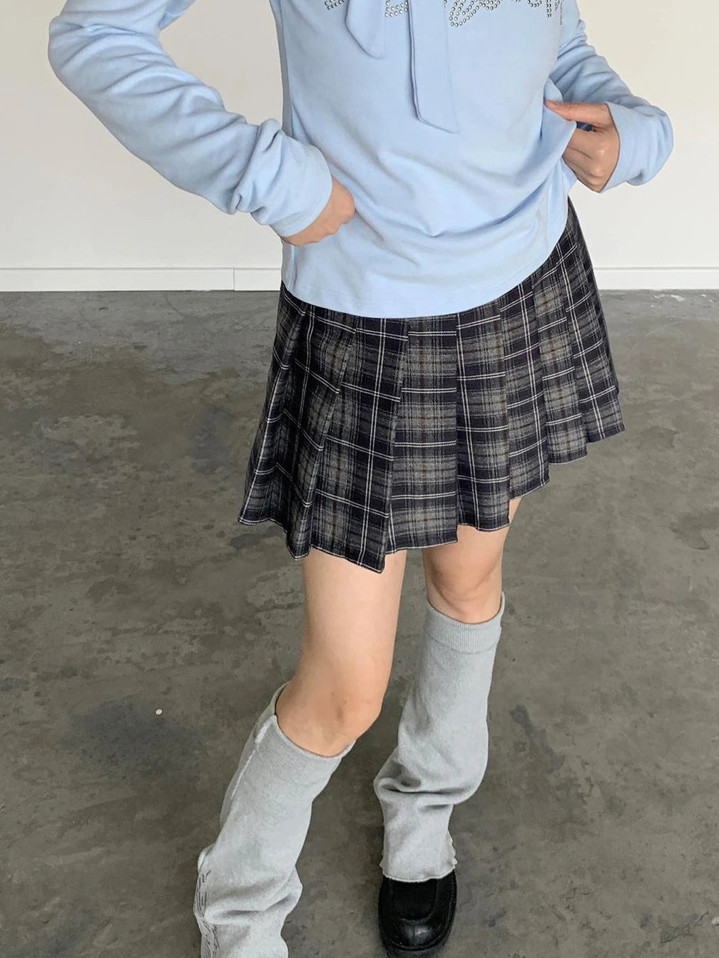 Punk Plaid Pleated Mini Skirt Mid Waist Lined A-Line Skirt