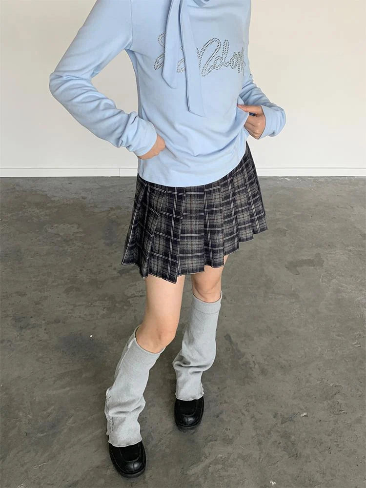Punk Plaid Pleated Mini Skirt Mid Waist Lined A-Line Skirt