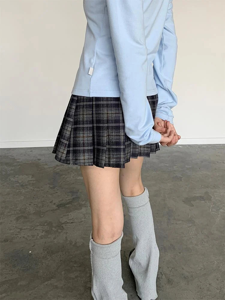 Punk Plaid Pleated Mini Skirt Mid Waist Lined A-Line Skirt