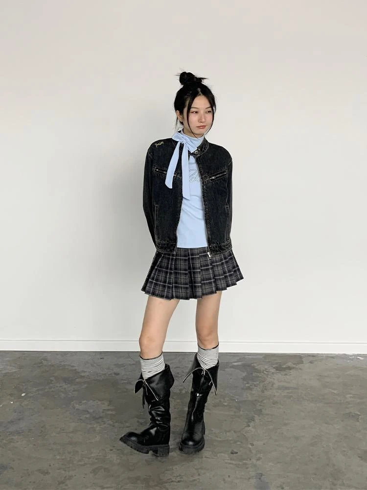 Punk Plaid Pleated Mini Skirt Mid Waist Lined A-Line Skirt