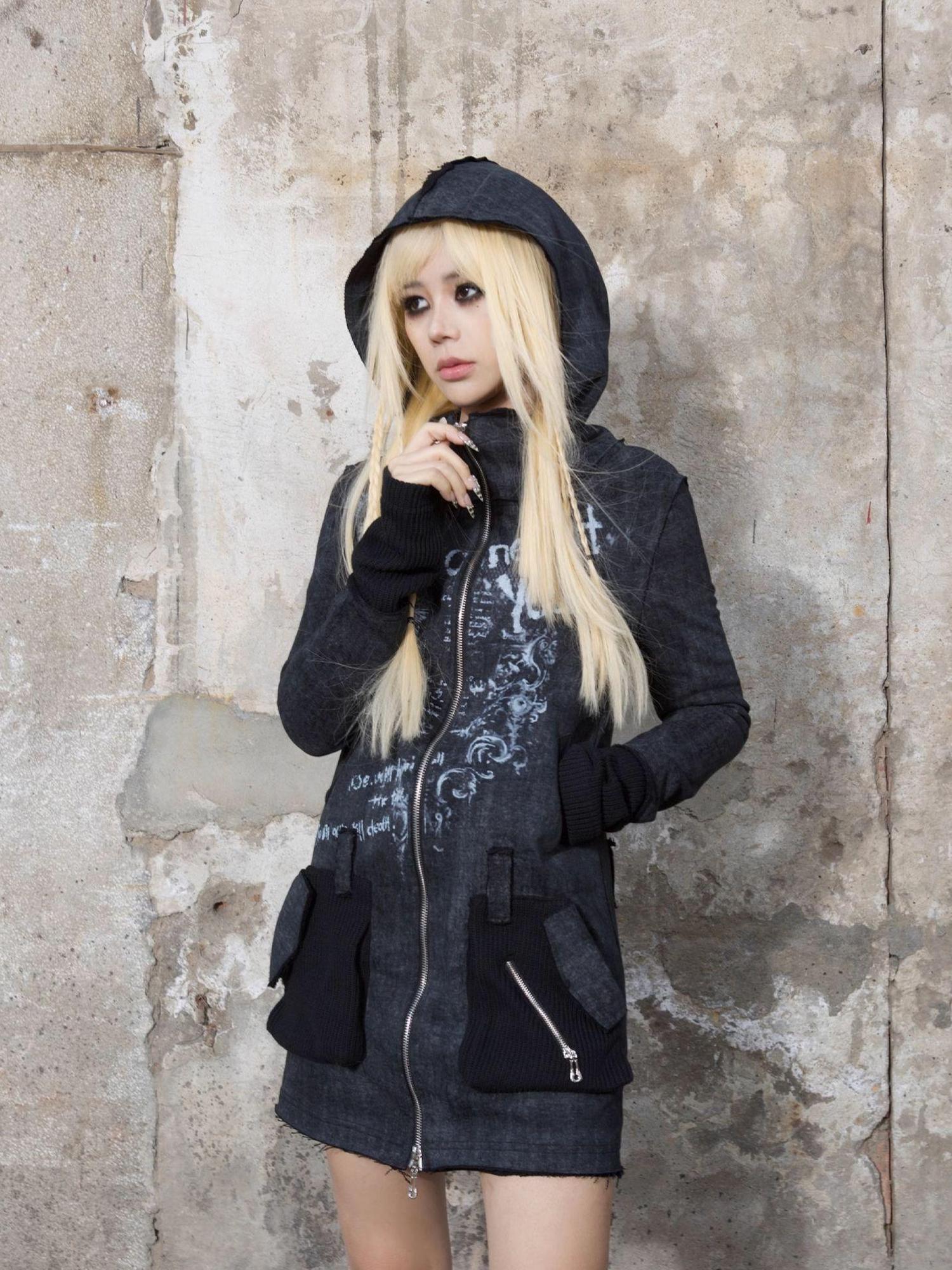 ARIADNAw Punk Print Hooded Sweatshirt Spring Women Long Sleeve Top