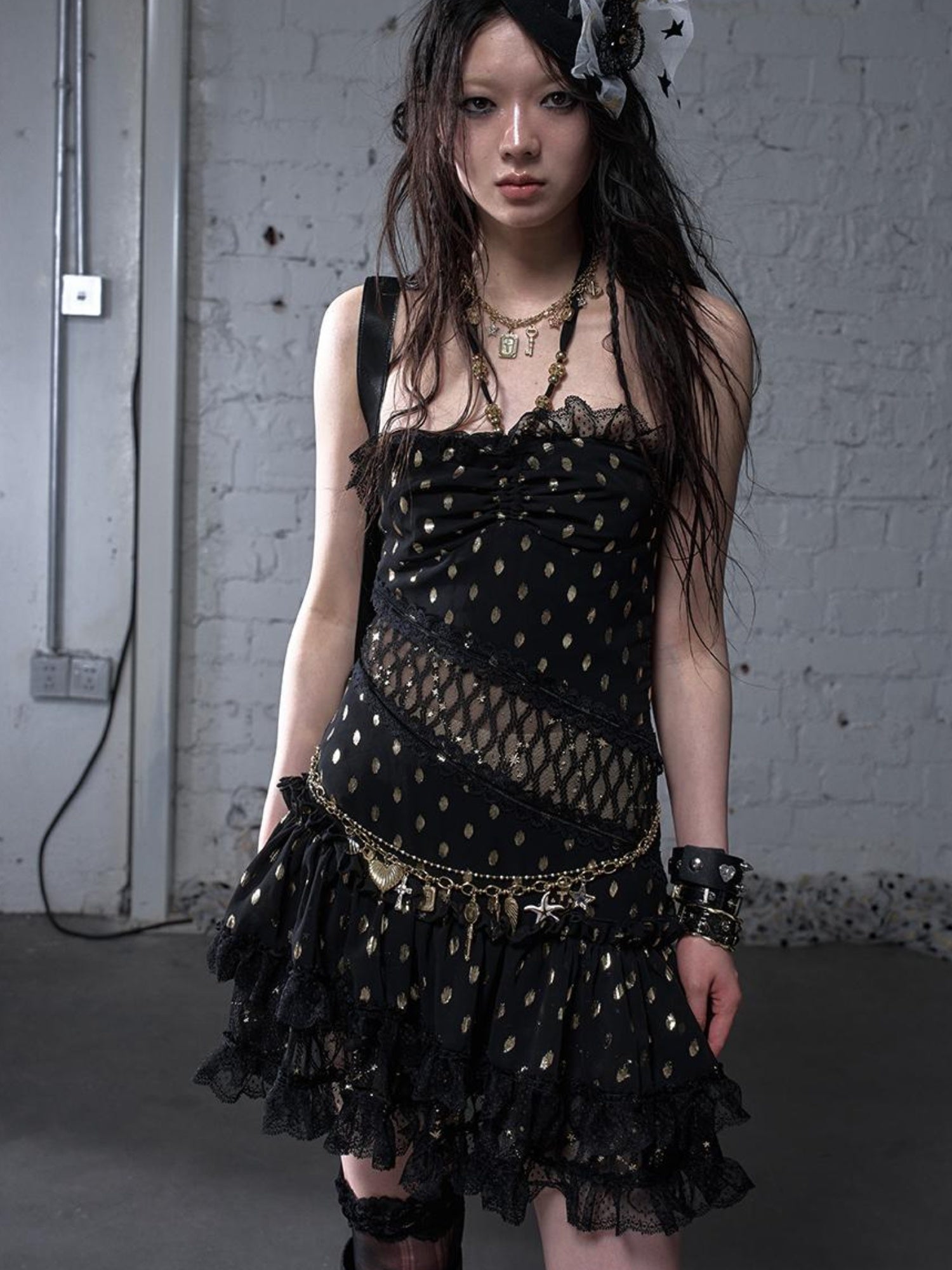 NO ROMANCE Punk Retro Cross Layered Necklace With Heart & Rhinestones