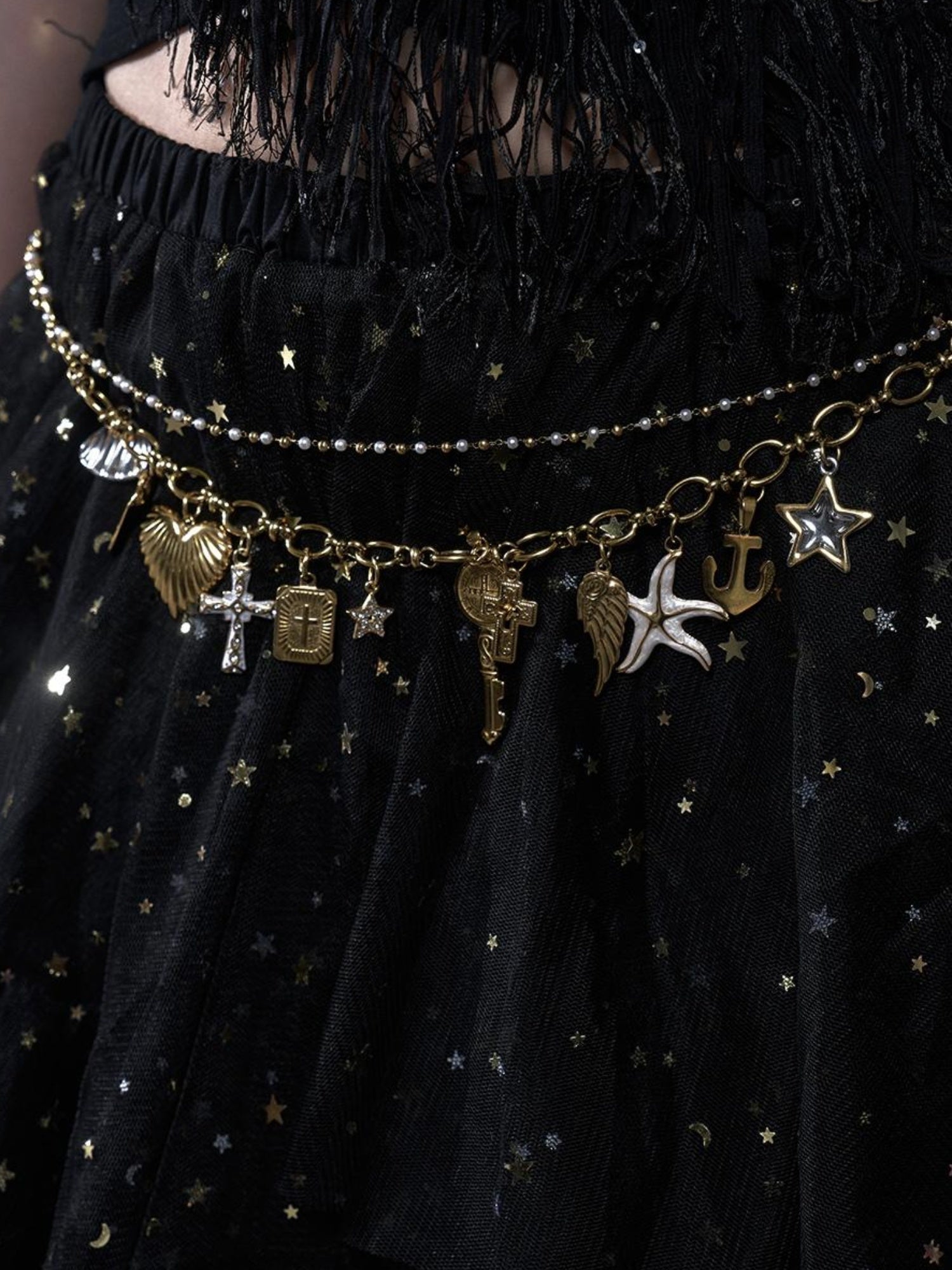 NO ROMANCE Punk Retro Cross Layered Necklace With Heart & Rhinestones