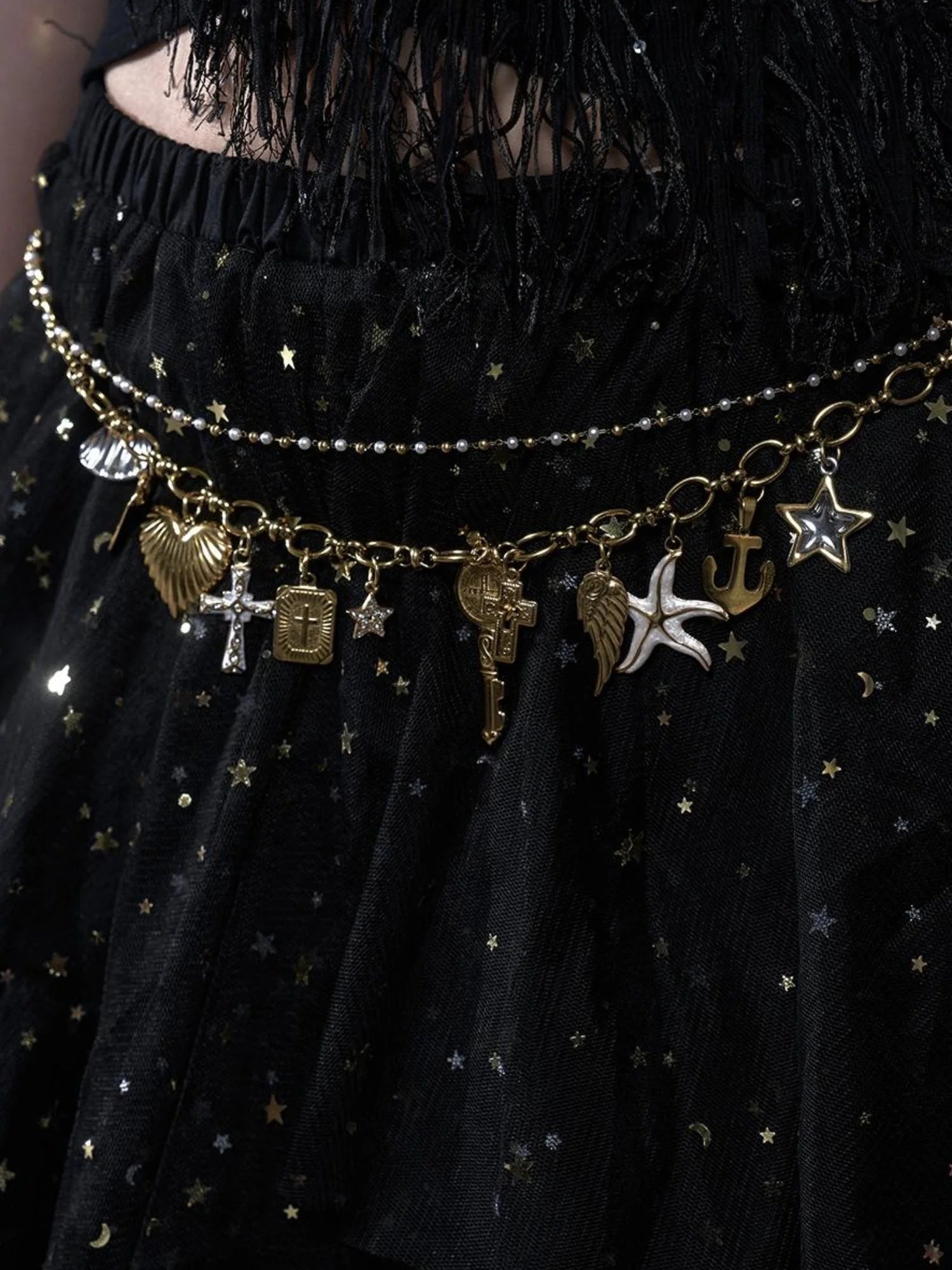 Punk Retro Cross Layered Necklace With Heart & Rhinestones