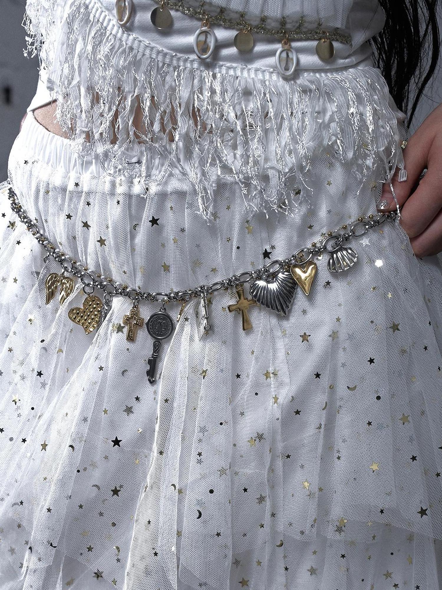 NO ROMANCE Punk Retro Cross Layered Necklace With Heart & Rhinestones