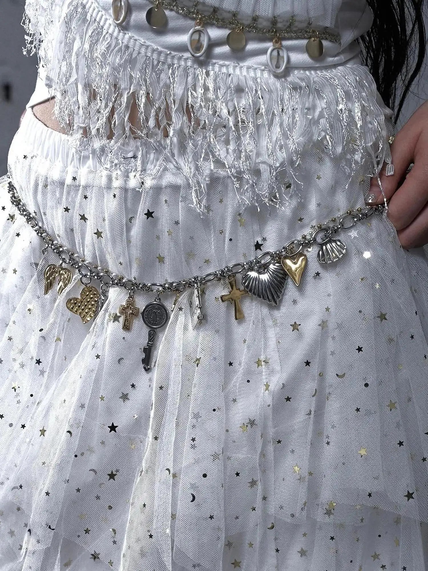 Punk Retro Cross Layered Necklace With Heart & Rhinestones