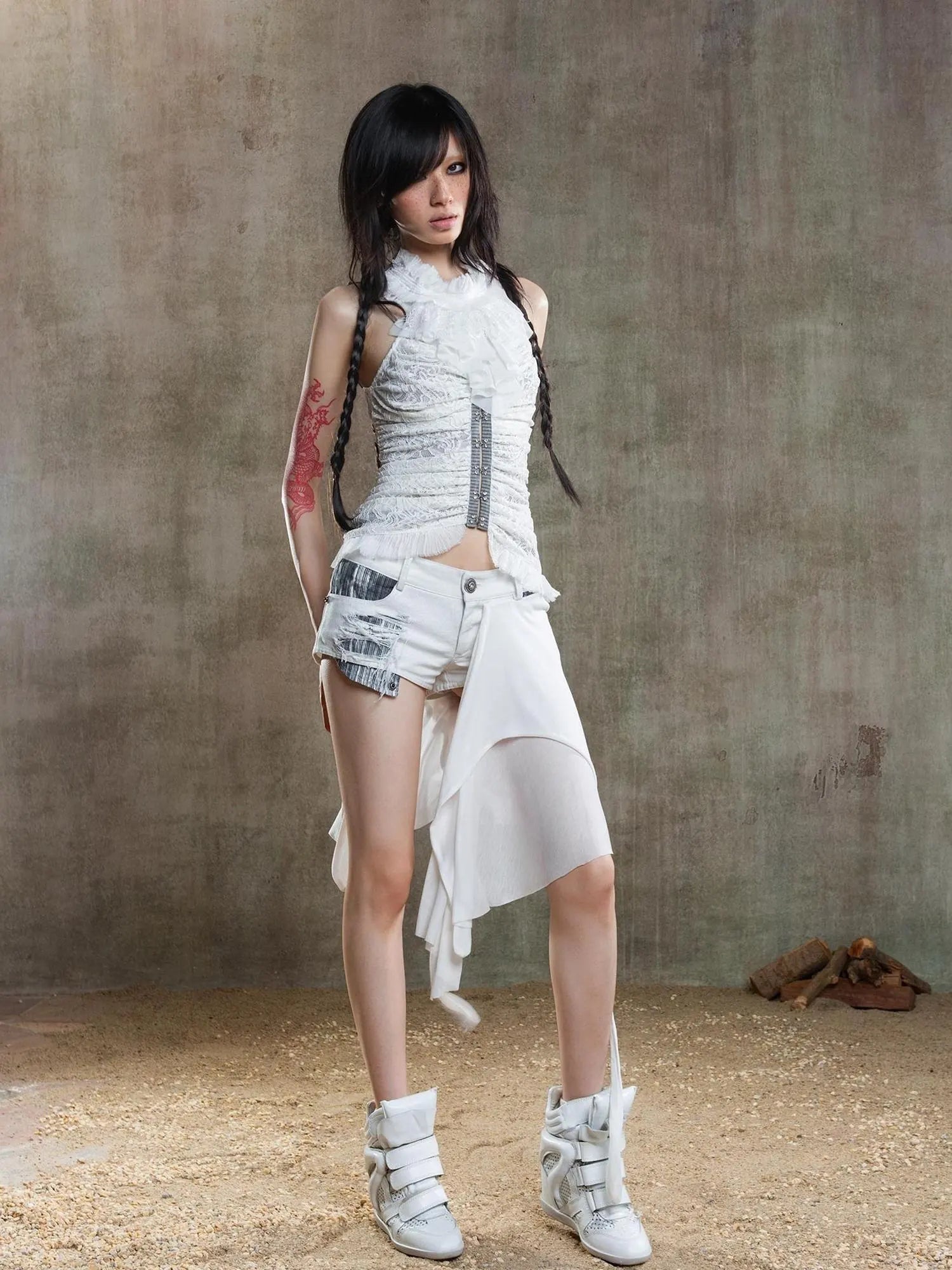 Punk Retro Multi Way Denim Shorts With Detachable Straps