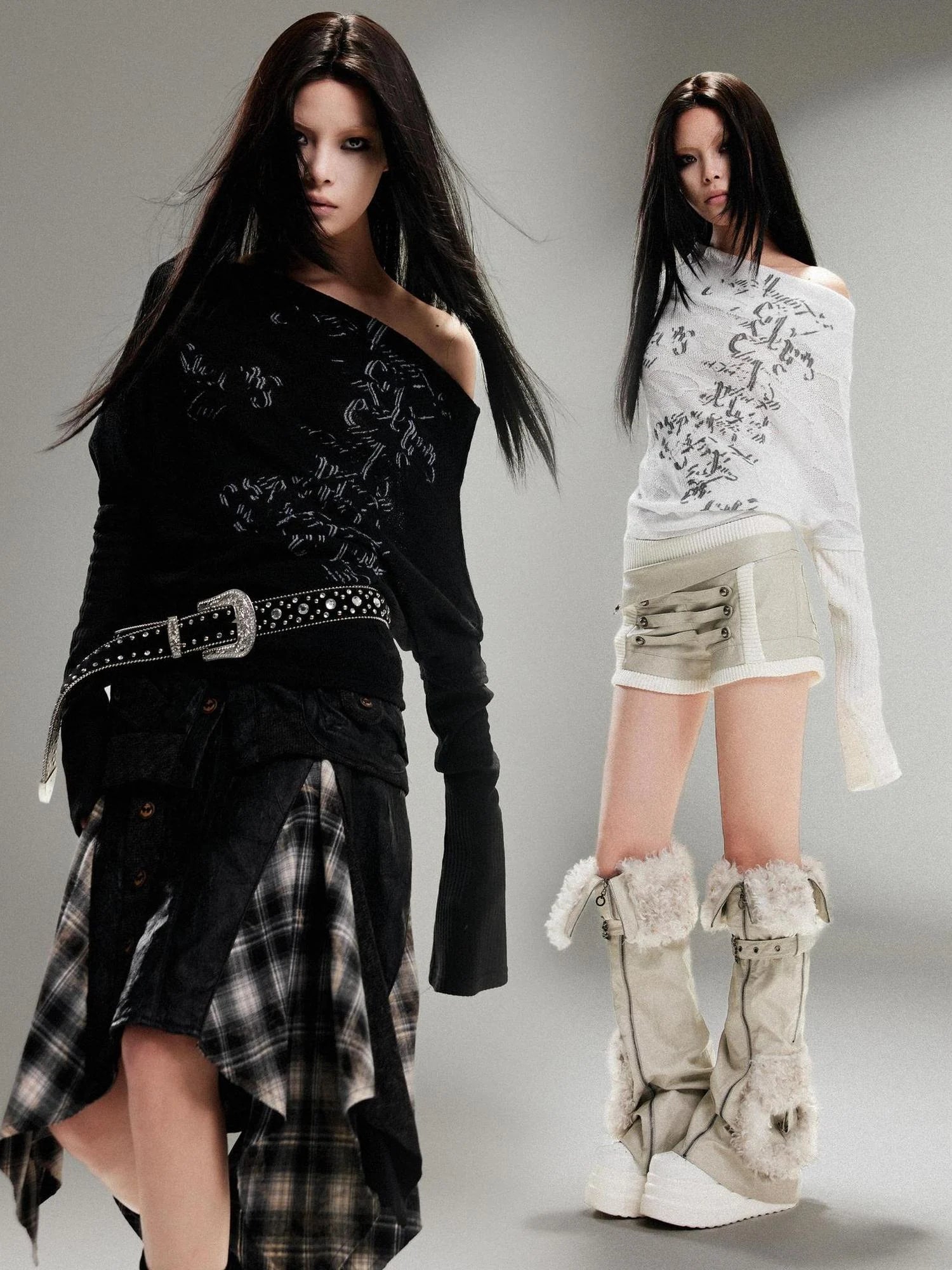 Punk Retro Single Line Collar Graphic Print Stretch Top