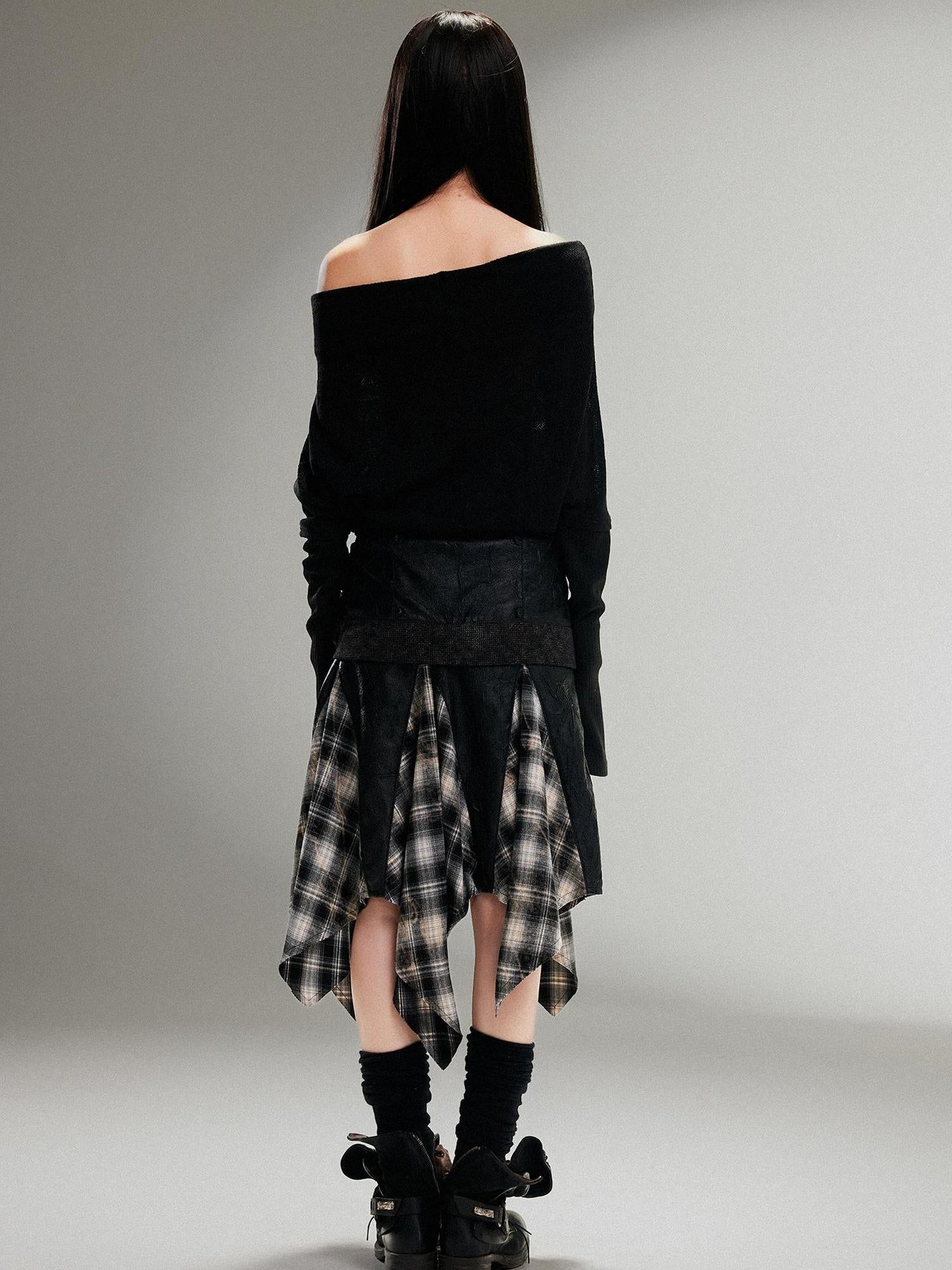 ARIADNAw Punk Retro Single Line Collar Graphic Print Stretch Top
