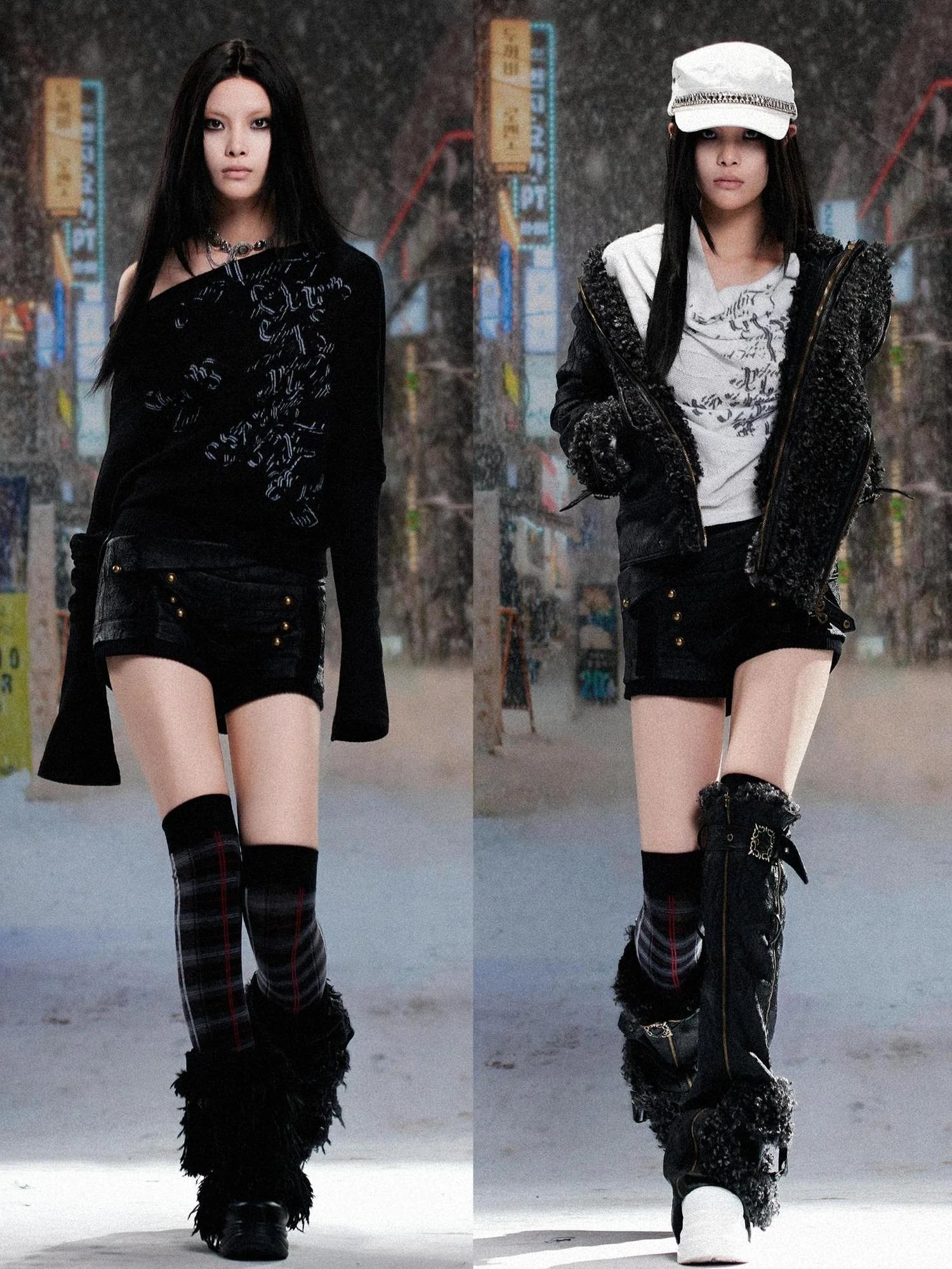 Punk Retro Single Line Collar Graphic Print Stretch Top